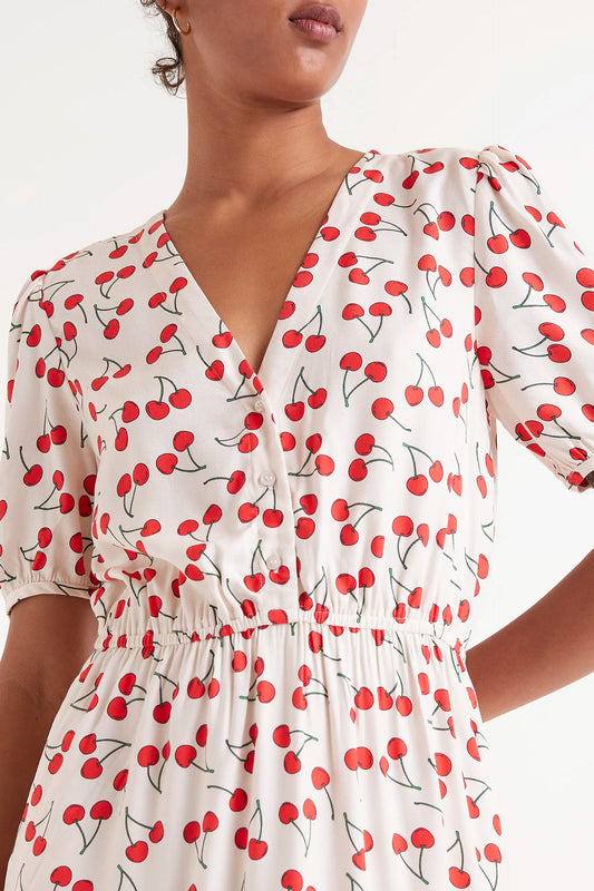 Vestido midi estampado de cerezas