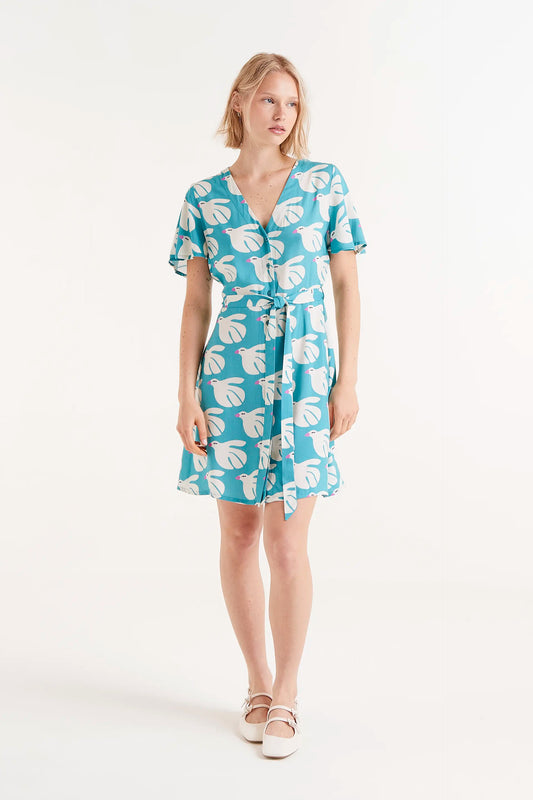 LENZING™ ECOVERO™ Rayon Short Dress with Dove Print