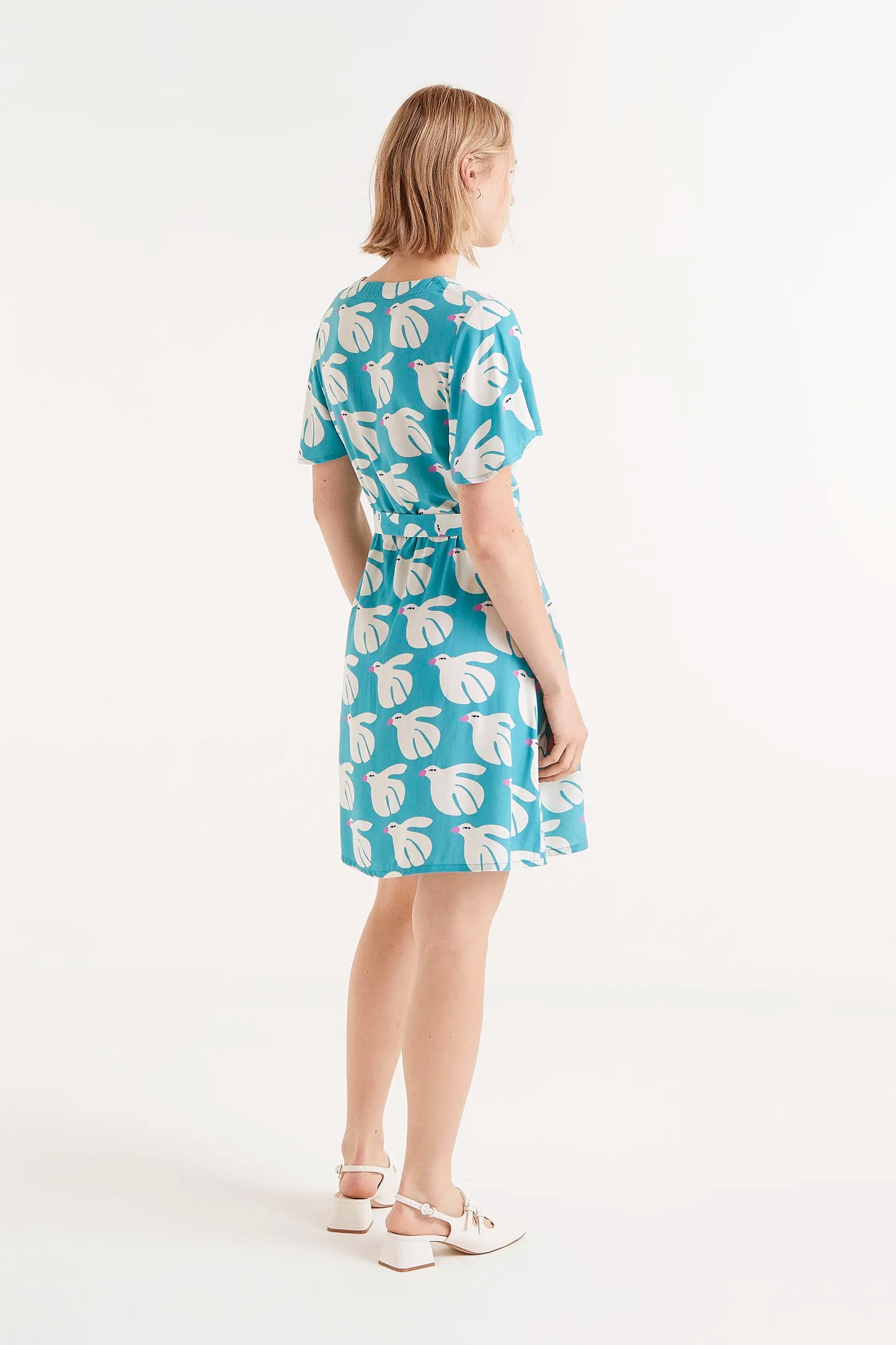 LENZING™ ECOVERO™ Rayon Short Dress with Dove Print