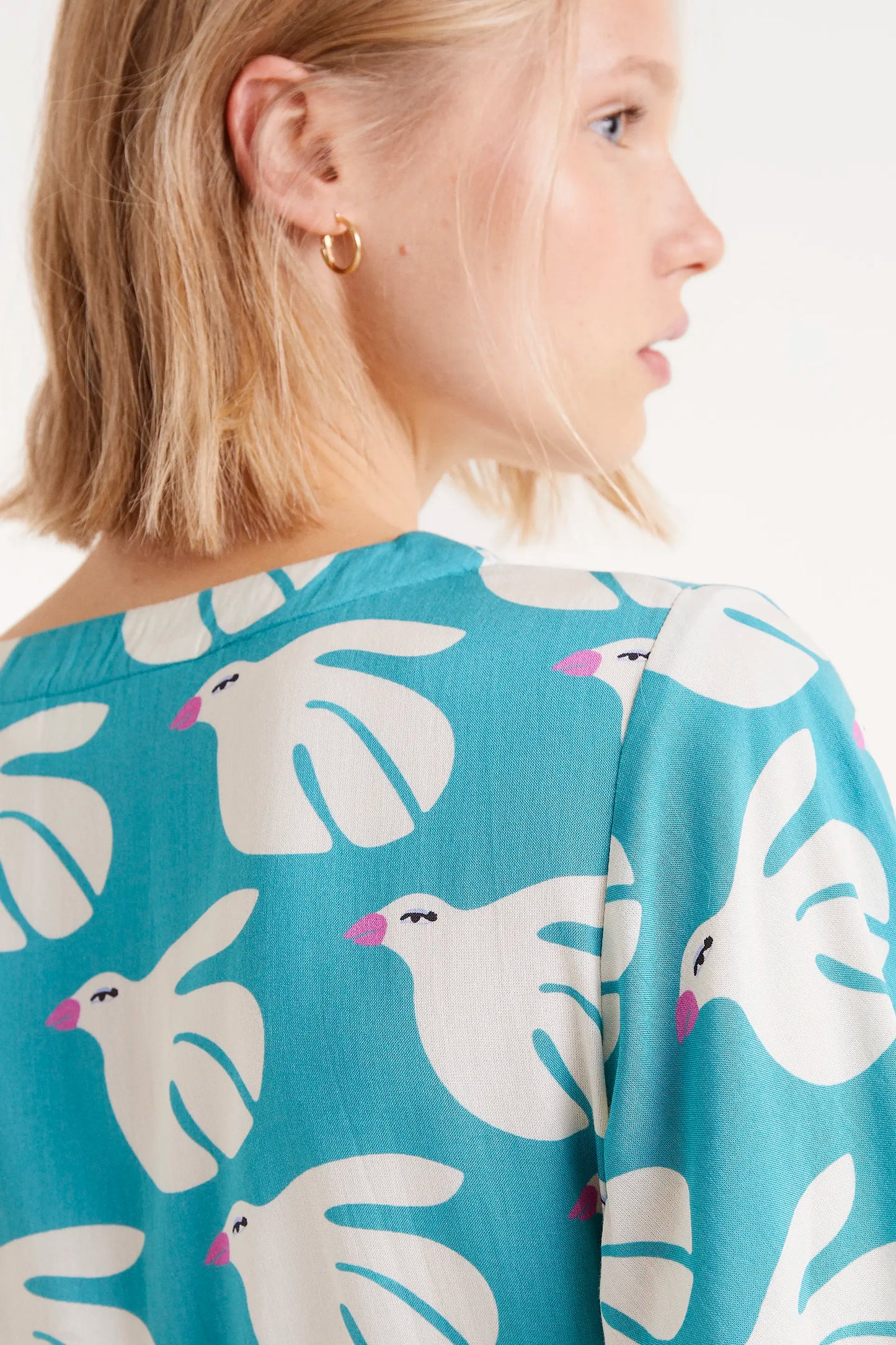 LENZING™ ECOVERO™ Rayon Short Dress with Dove Print