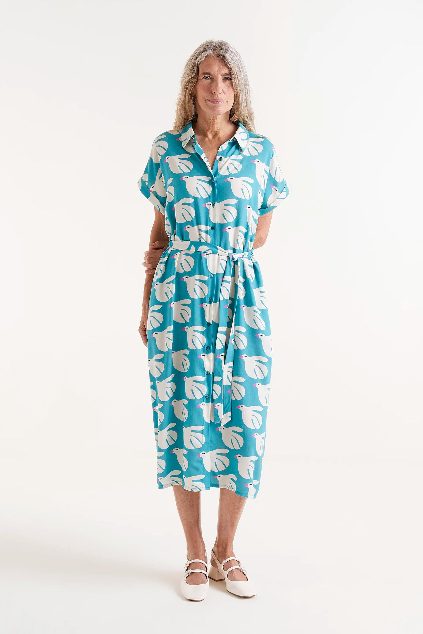 LENZING™ ECOVERO™ Rayon Midi Dress con stampa colomba