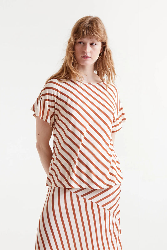 Bongo striped print ruffle short sleeve t-shirt