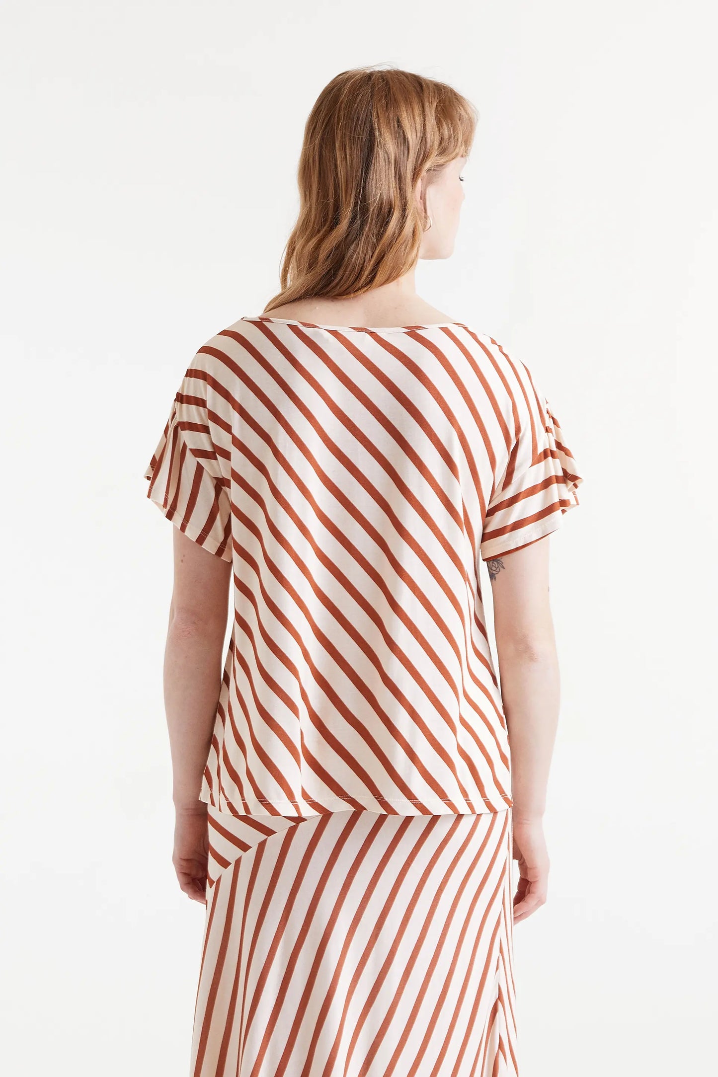 Bongo striped print ruffle short sleeve t-shirt