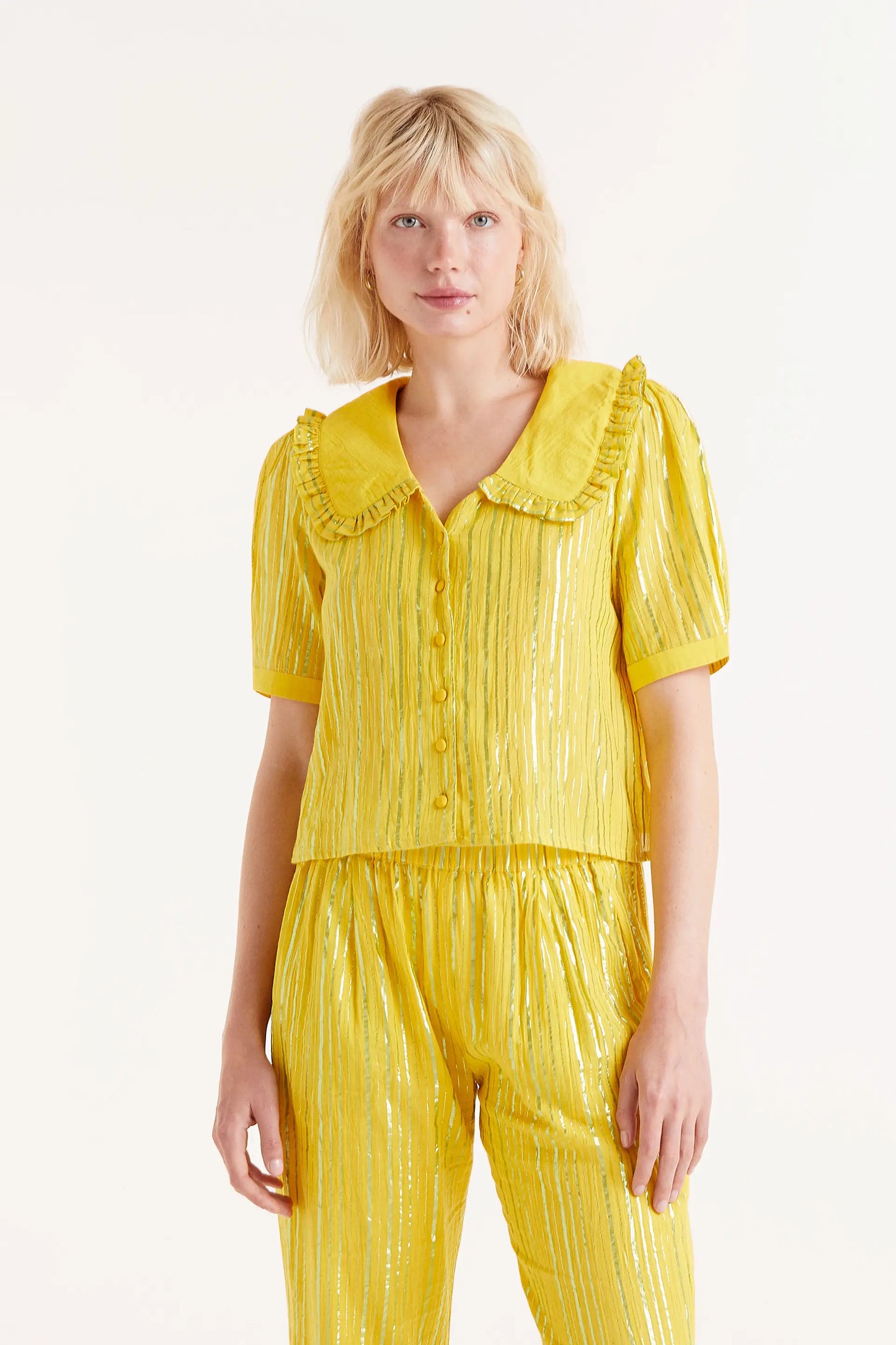 Yellow lurex short sleeve shirt