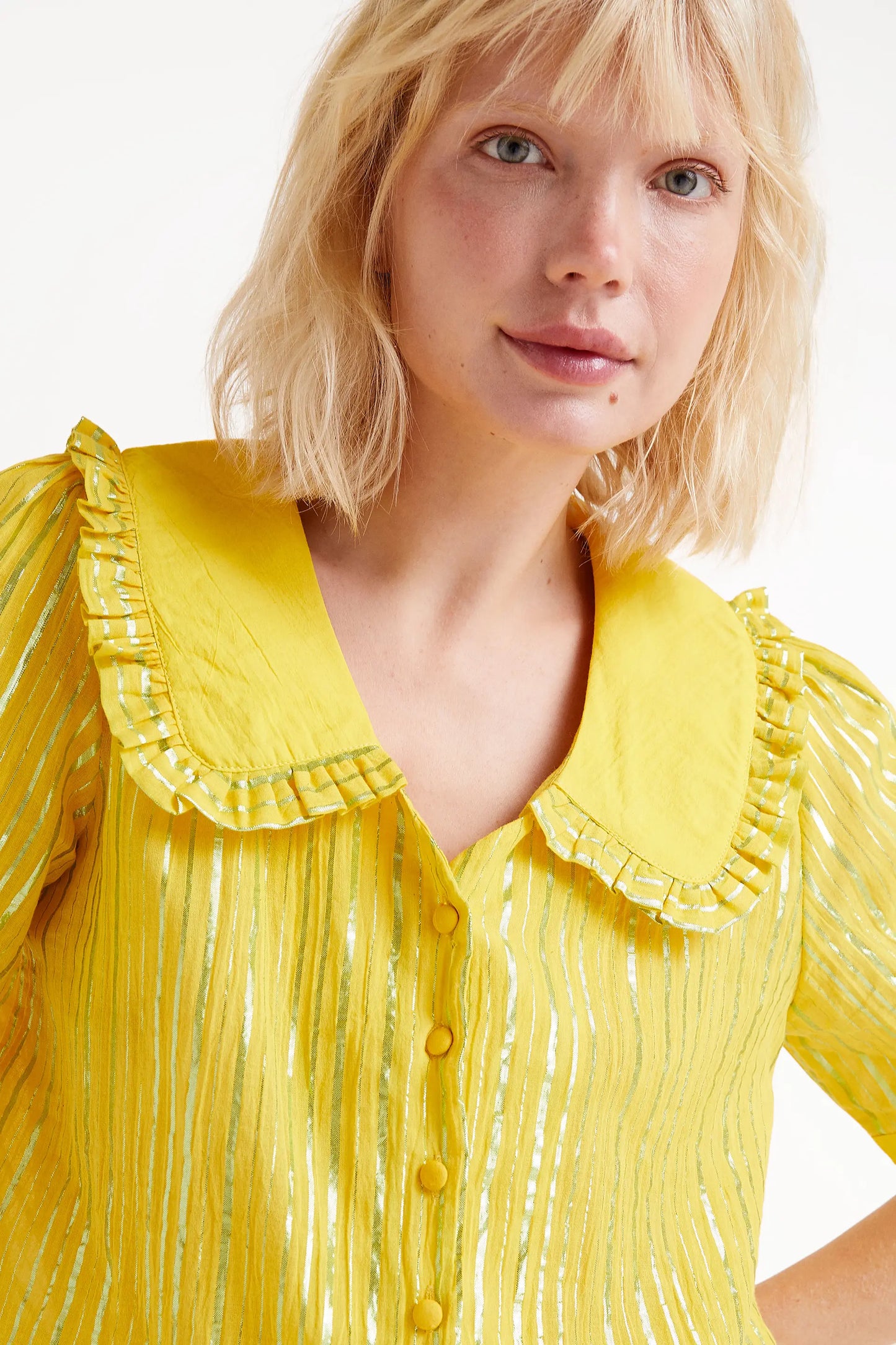 Yellow lurex short sleeve shirt