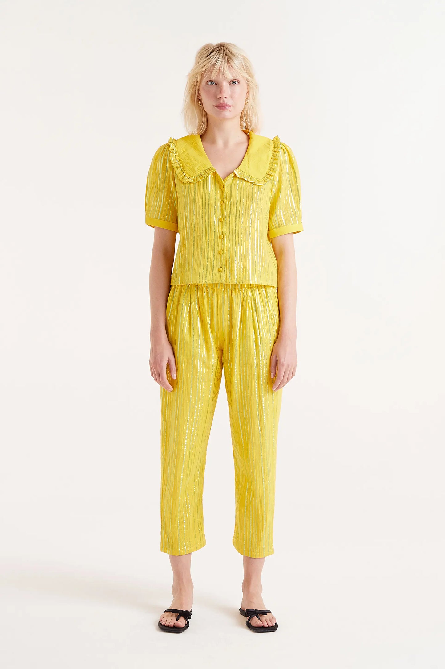 Yellow lurex short sleeve shirt