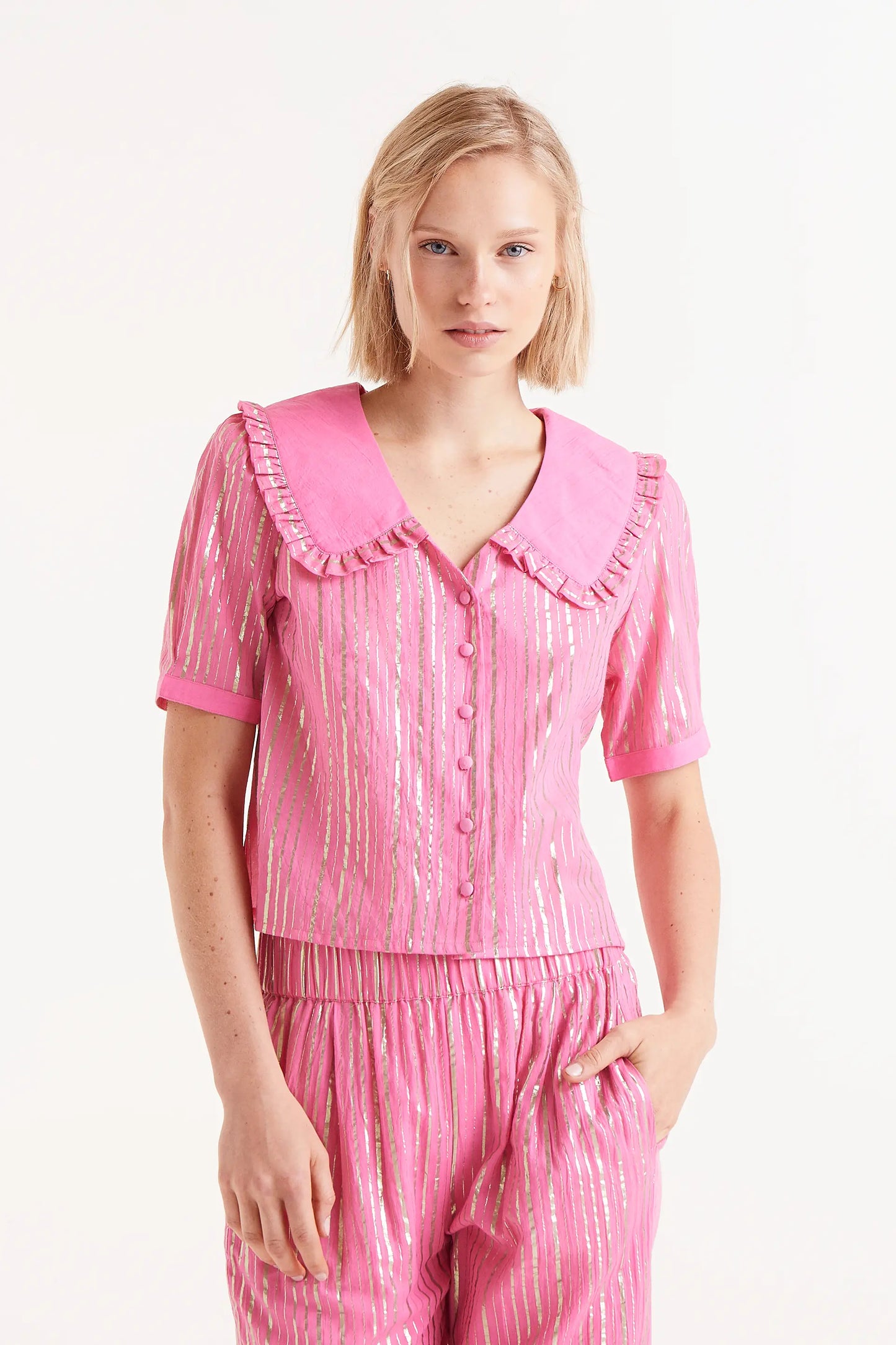 Pink lurex short sleeve shirt