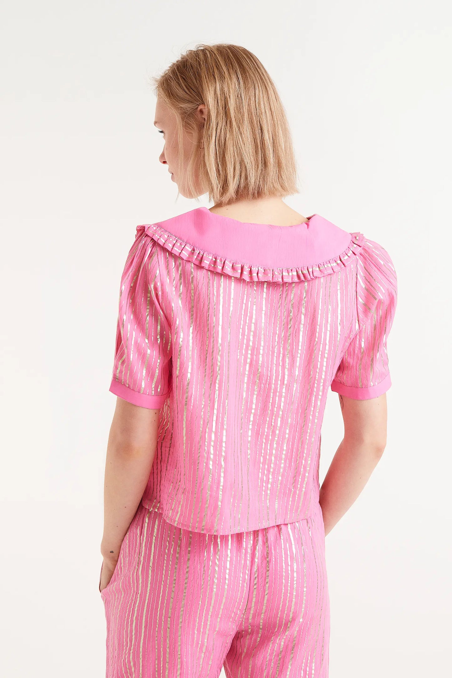 Pink lurex short sleeve shirt