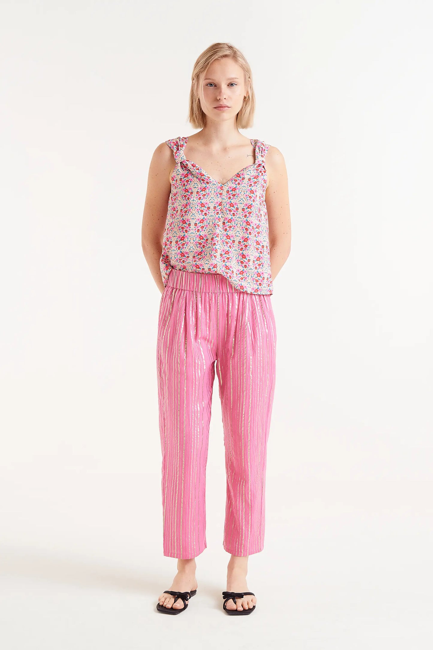 Pink lurex long trousers