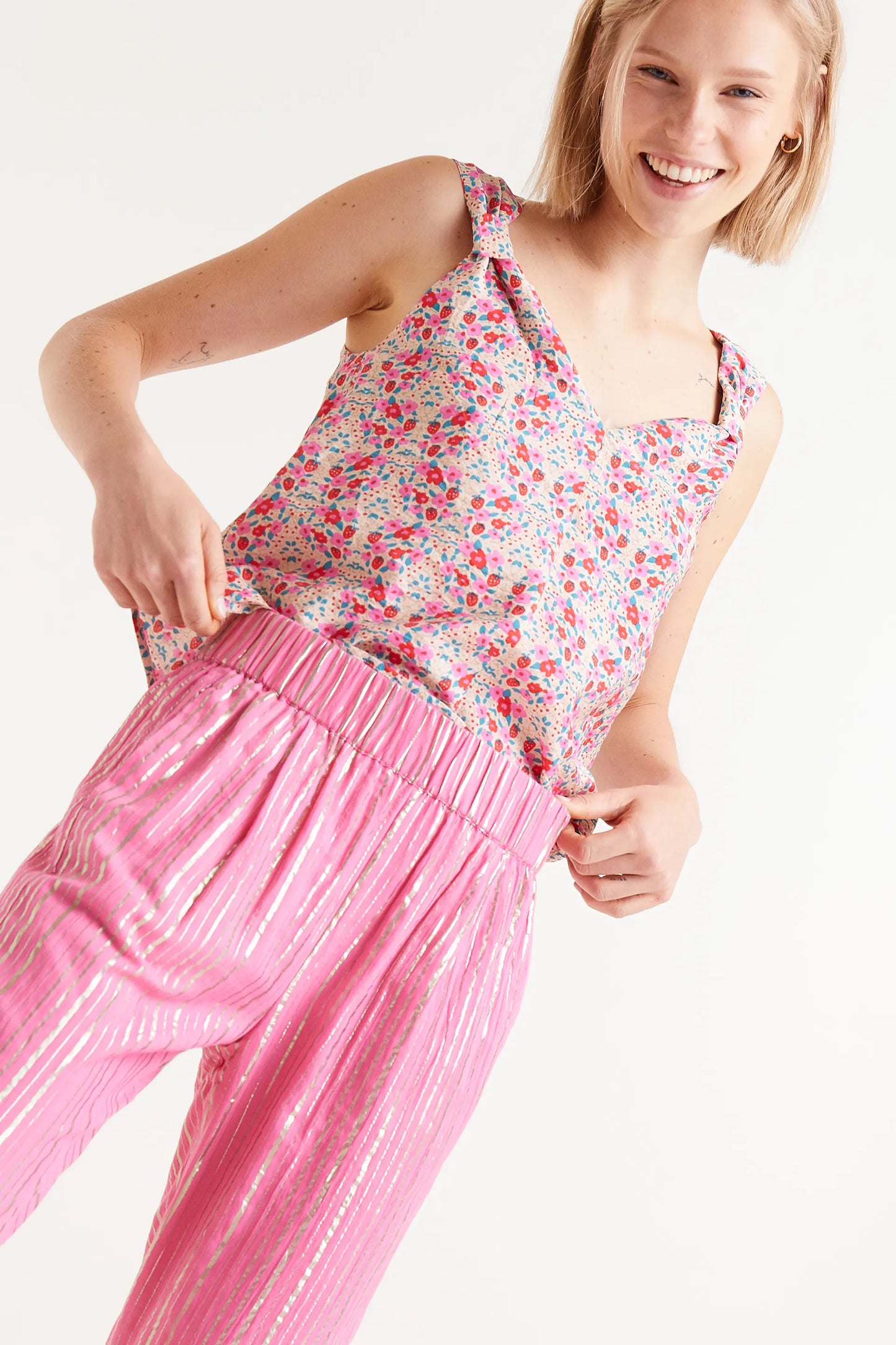 Pink lurex long trousers