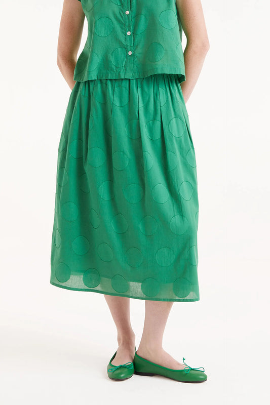 Green circle print midi skirt