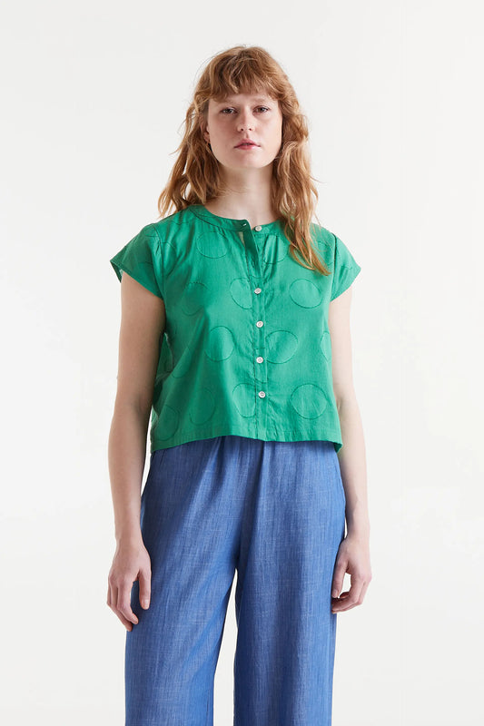 Green circle printed jacquard top