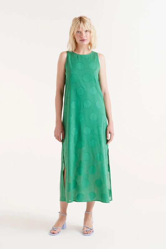 Long dress with green circle print