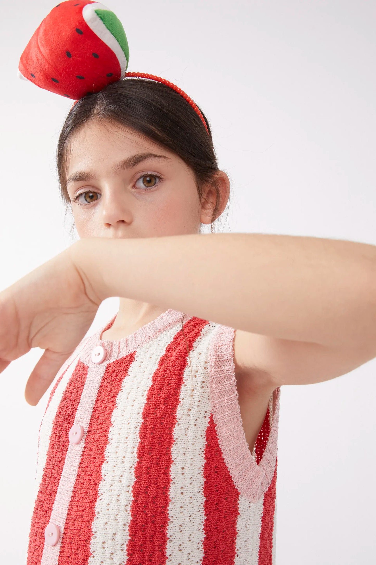 Top senza maniche in maglia a righe per bambina