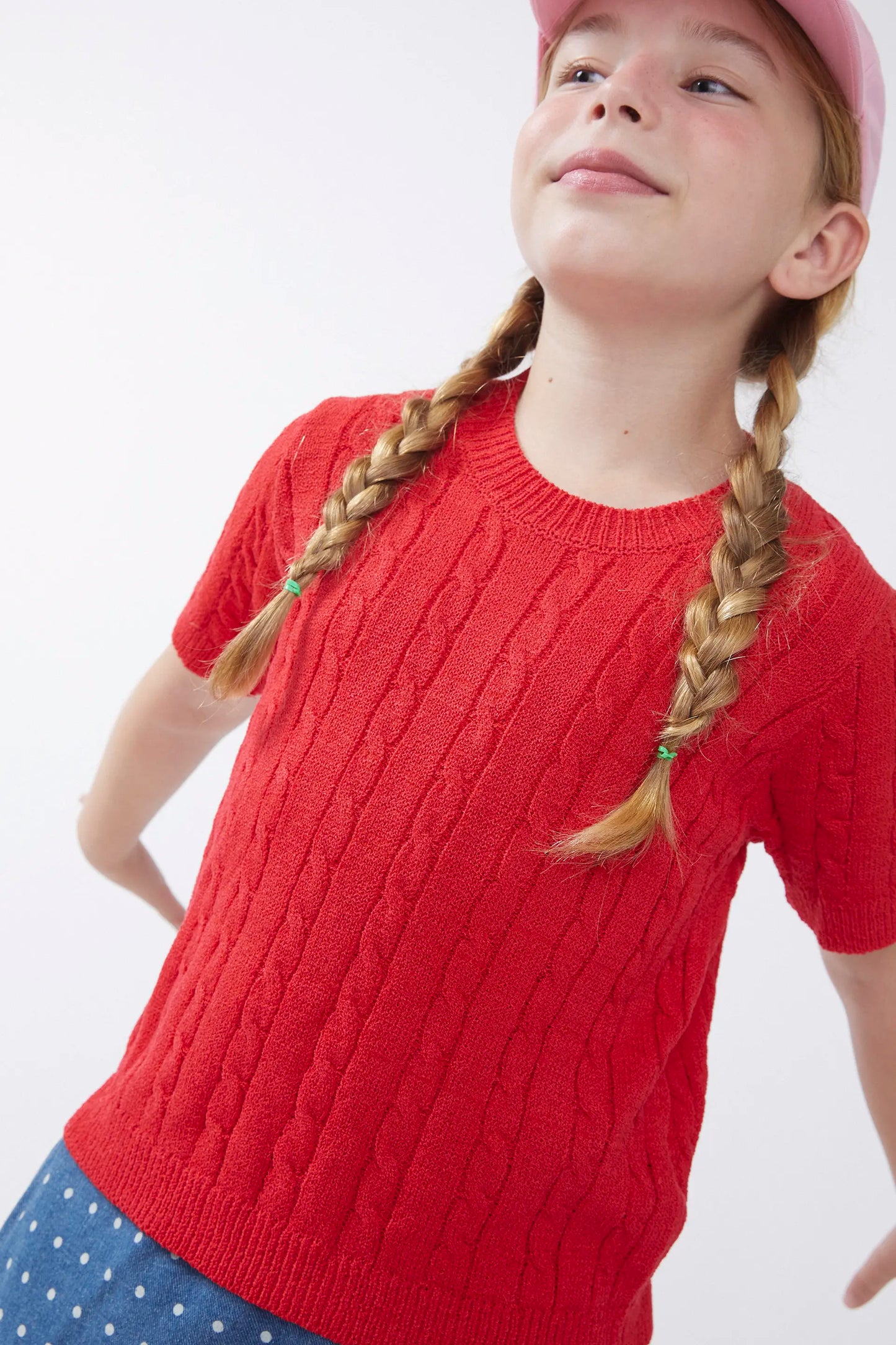 Maglia rossa a maniche corte da bambina