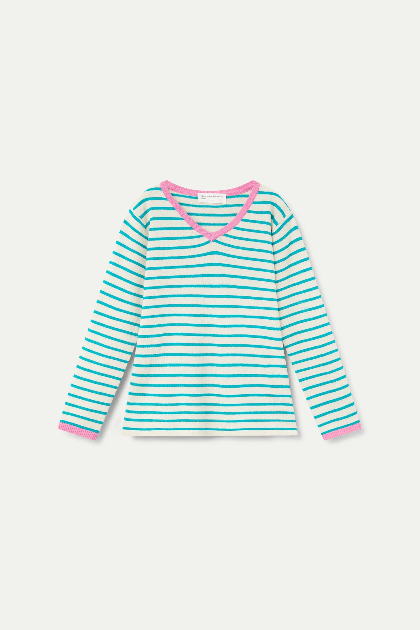 Girl's green striped V-neck sweater