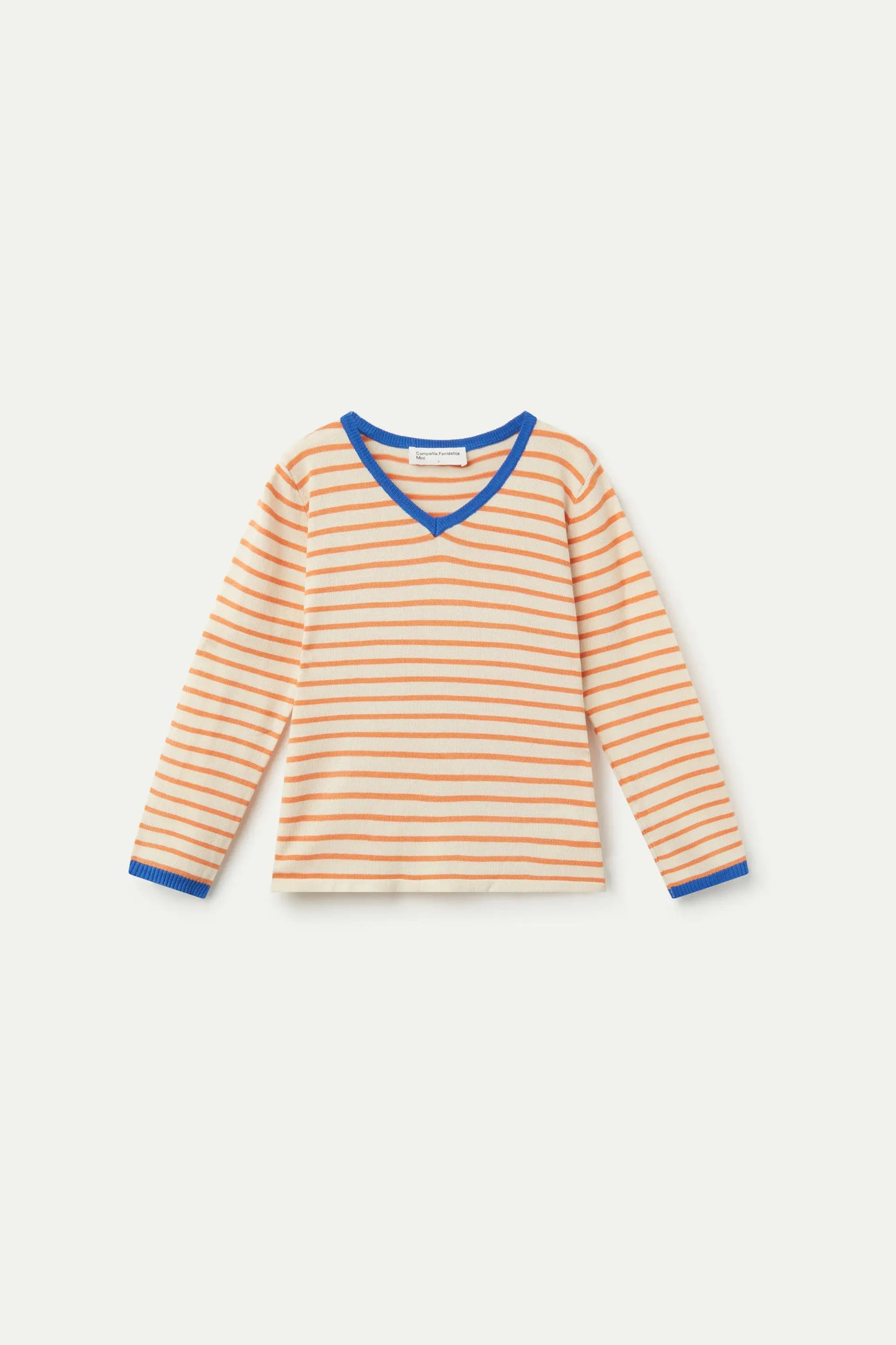 Girl's orange striped V-neck sweater