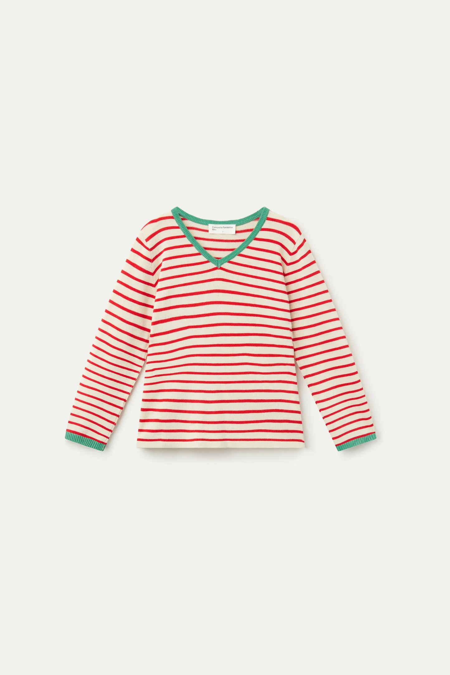 Girl's V-neck sweater with red stripes