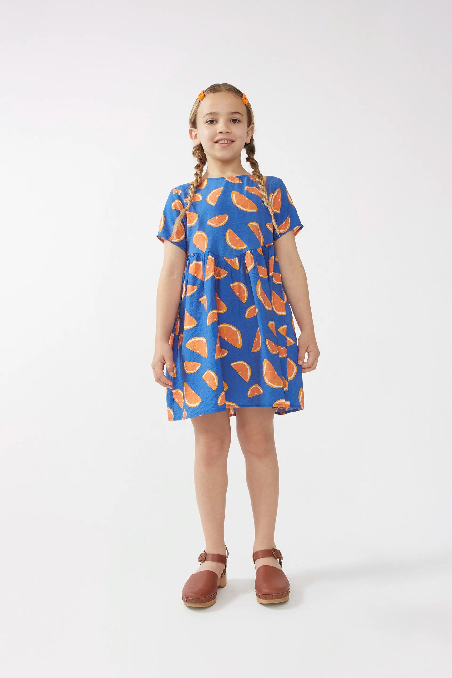 Short dress for girls with grapefruit print