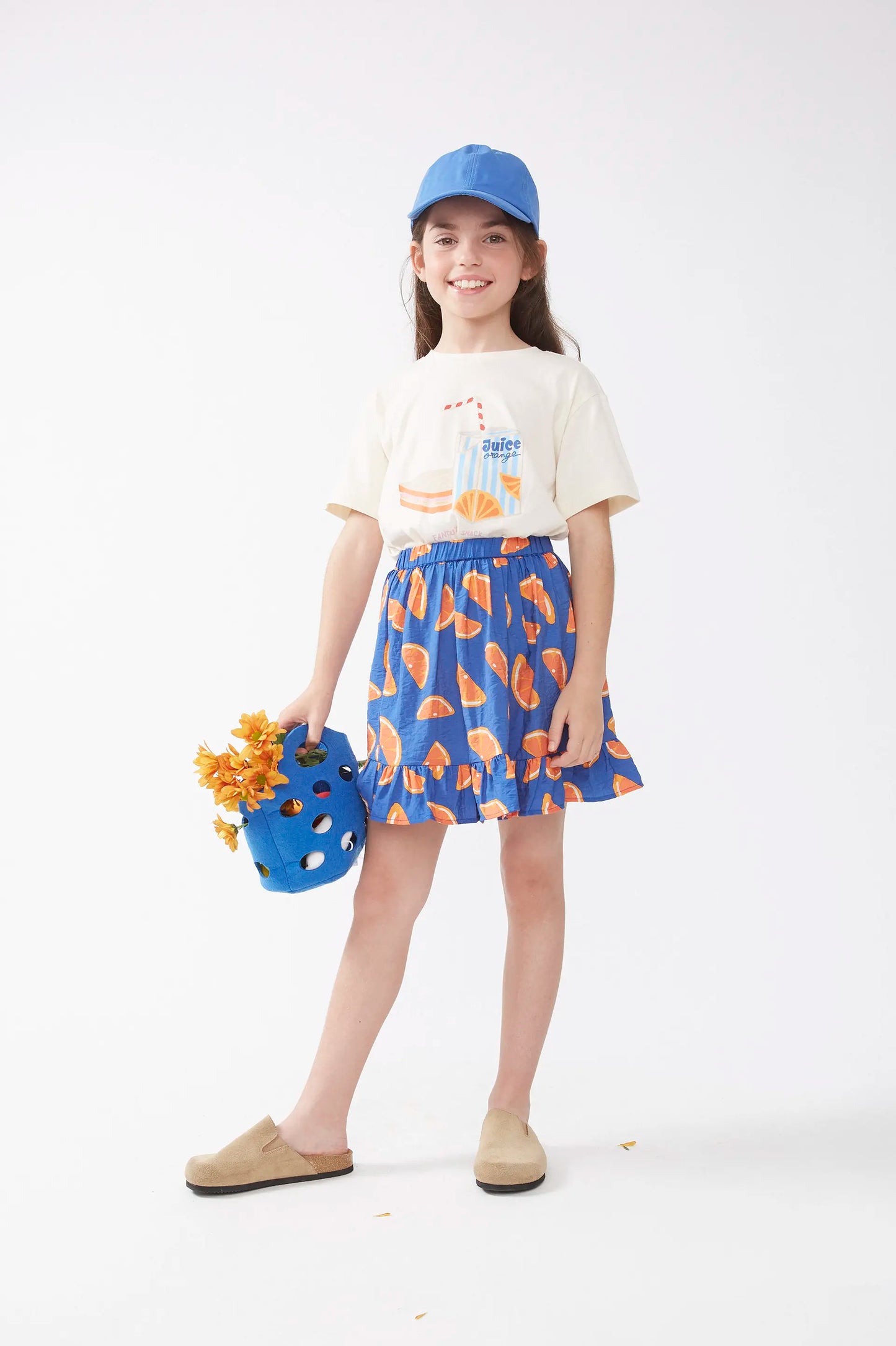 Short skirt for girls with grapefruit print