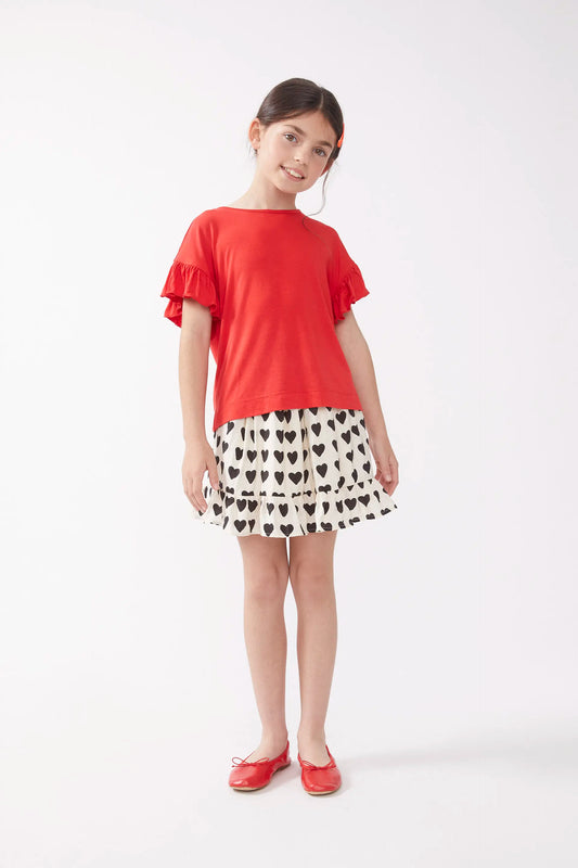 Girl's top with red ruffles