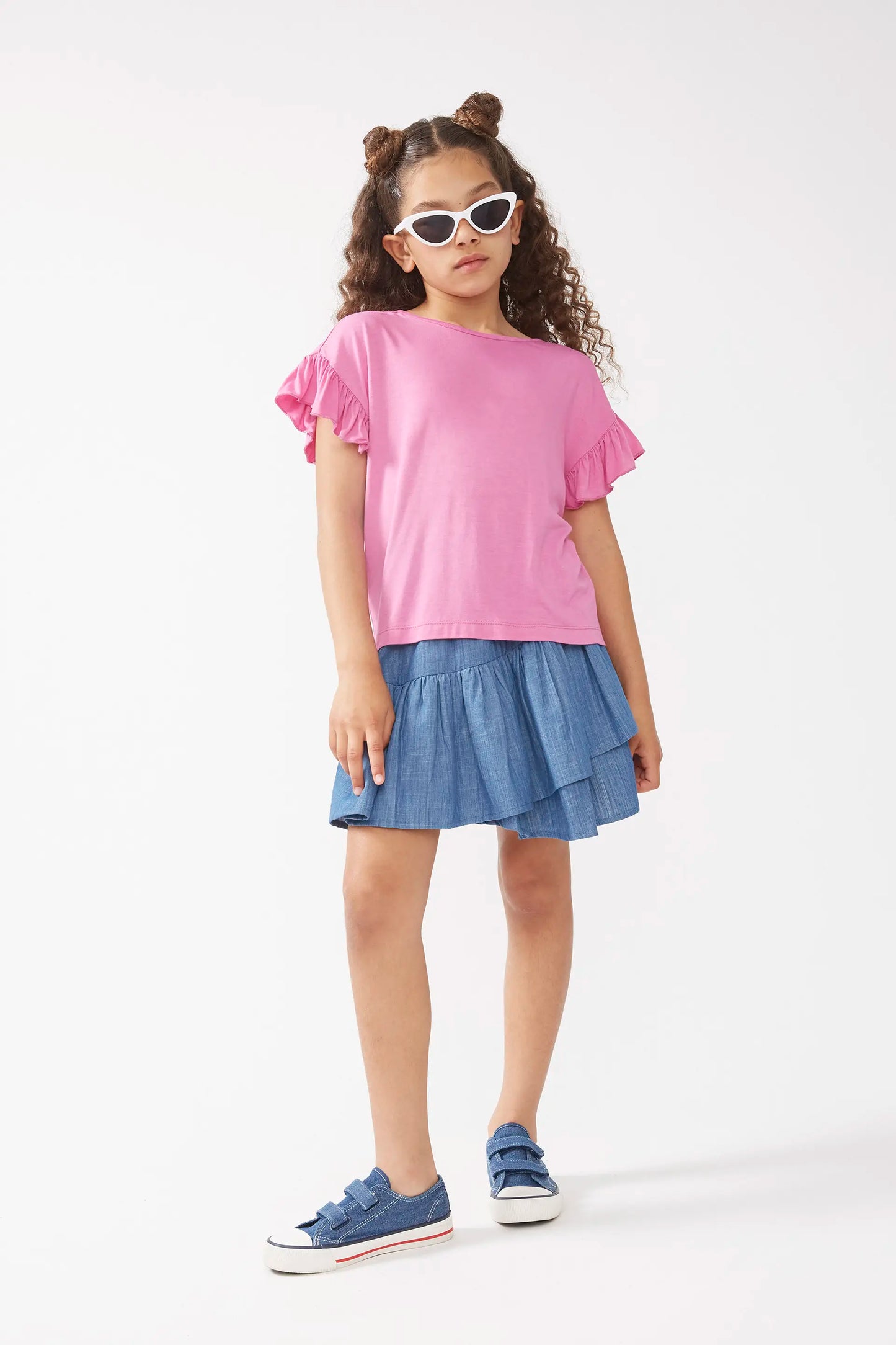 Pink ruffled girl's top