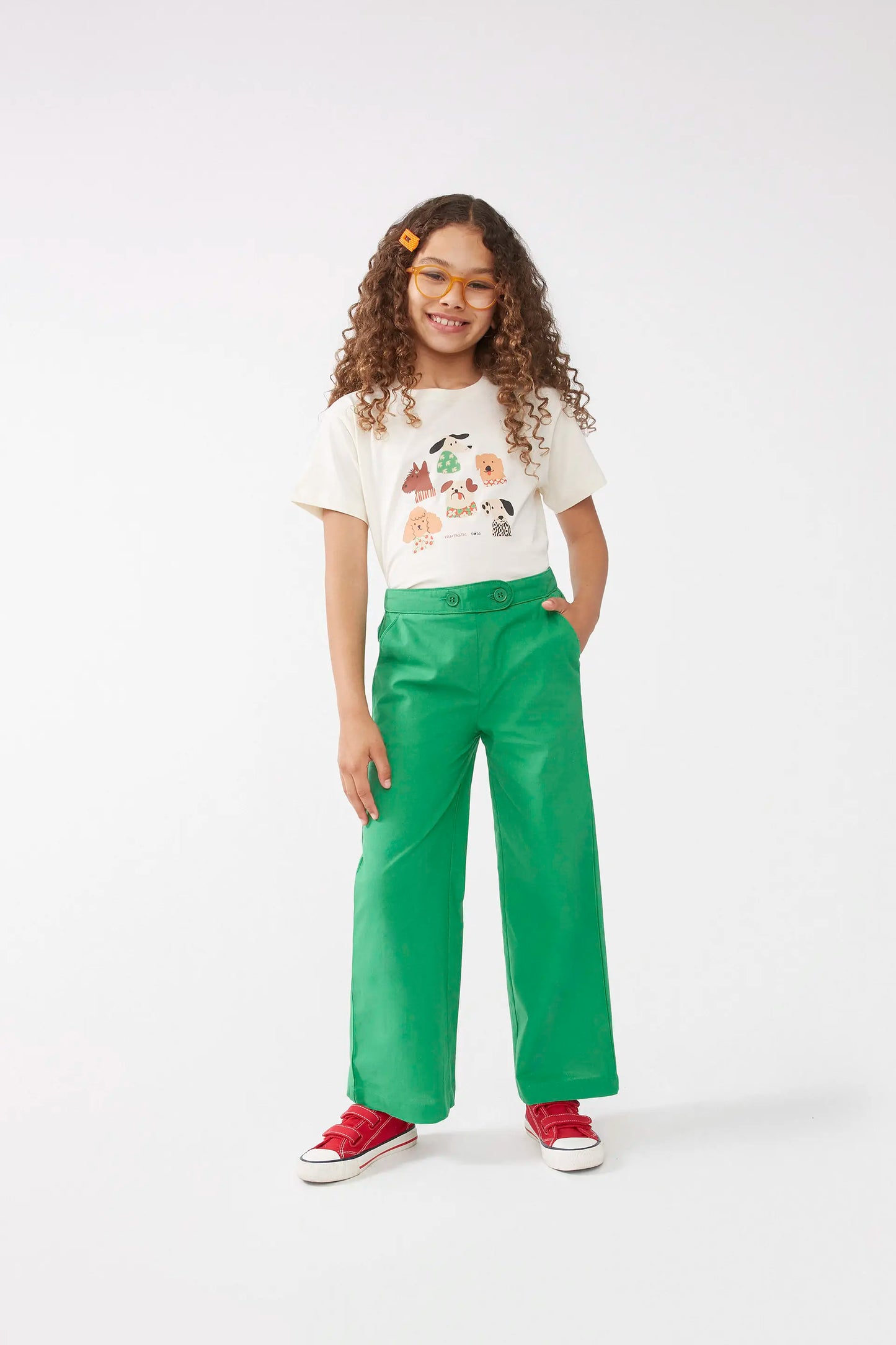 Pantalón de niña recto botones verde