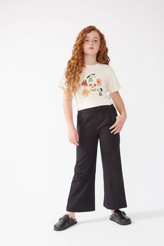 Pantalón de niña recto botones negro