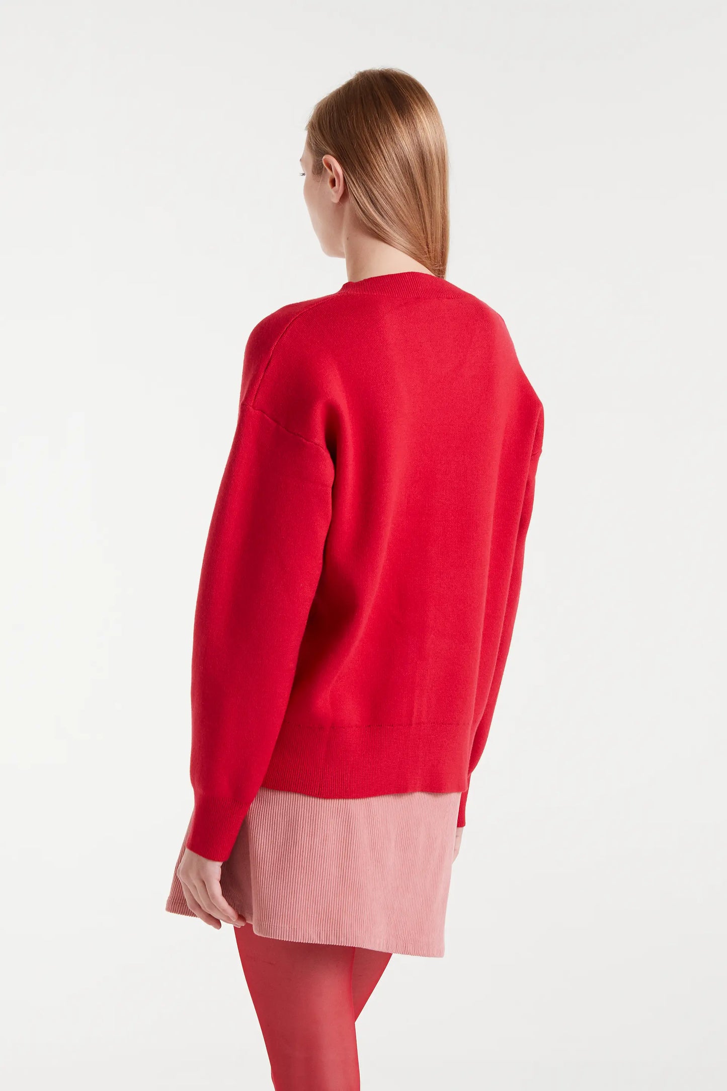 Maglione in maglia jacquard con grande stampa di fiori rossi