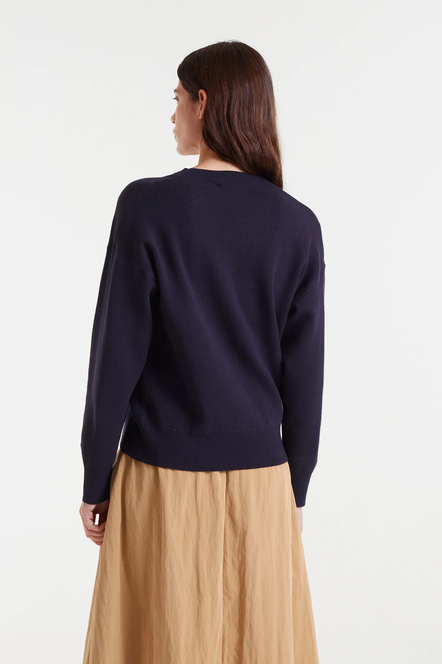 Maglione in maglia jacquard con stampa di grandi fiori blu navy