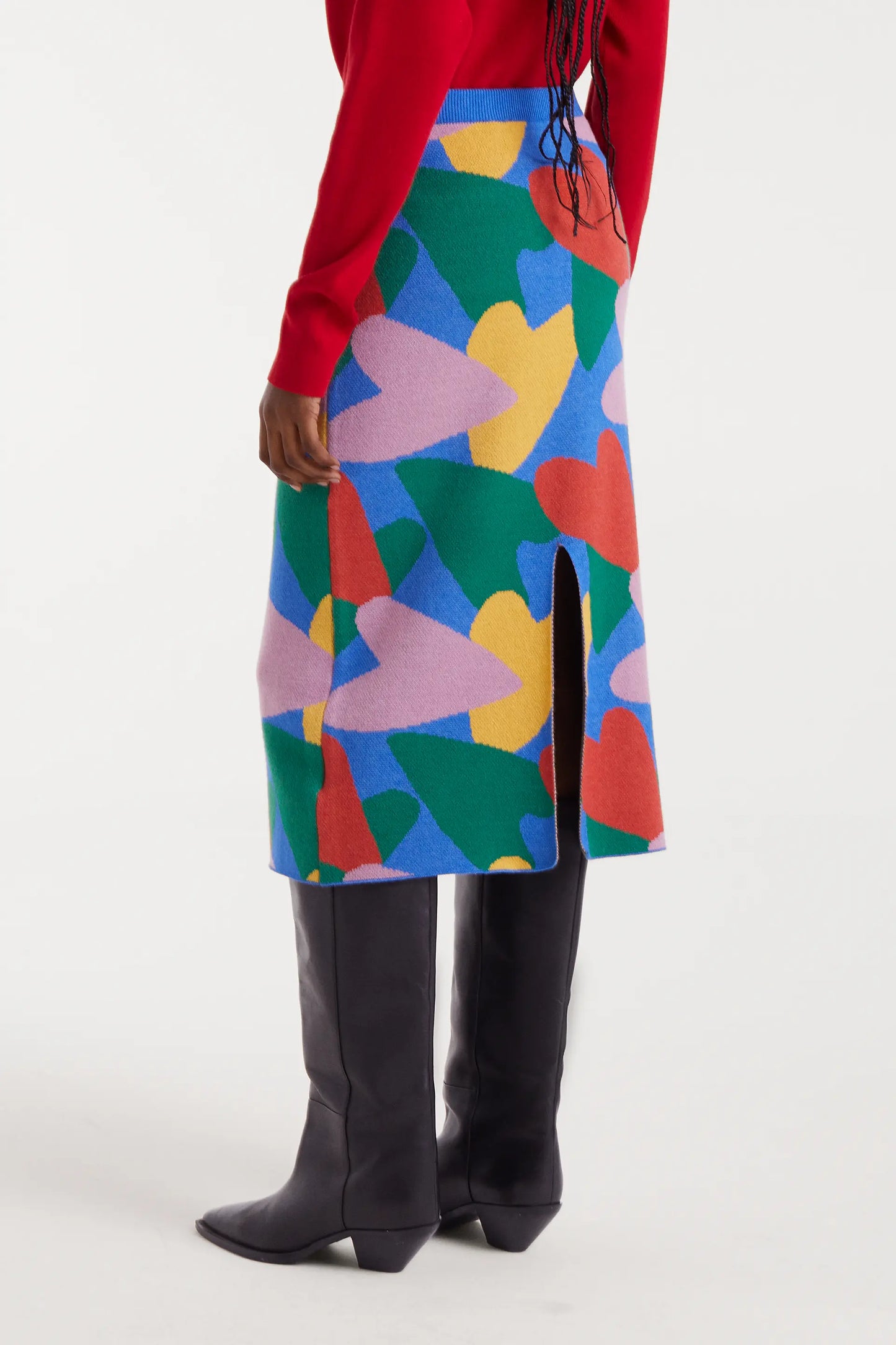 Gonna midi in maglia con stampa cupido