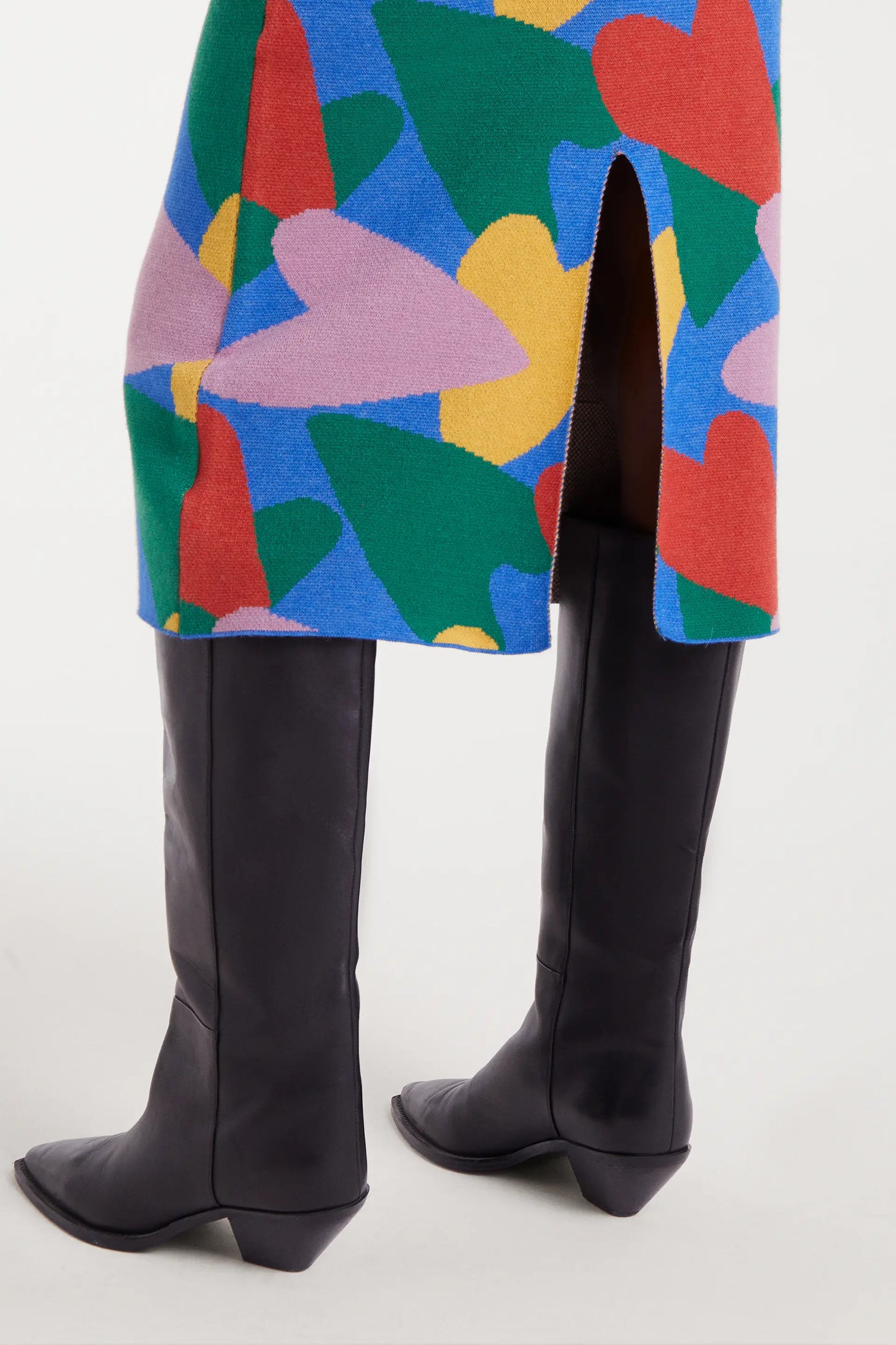 Gonna midi in maglia con stampa cupido