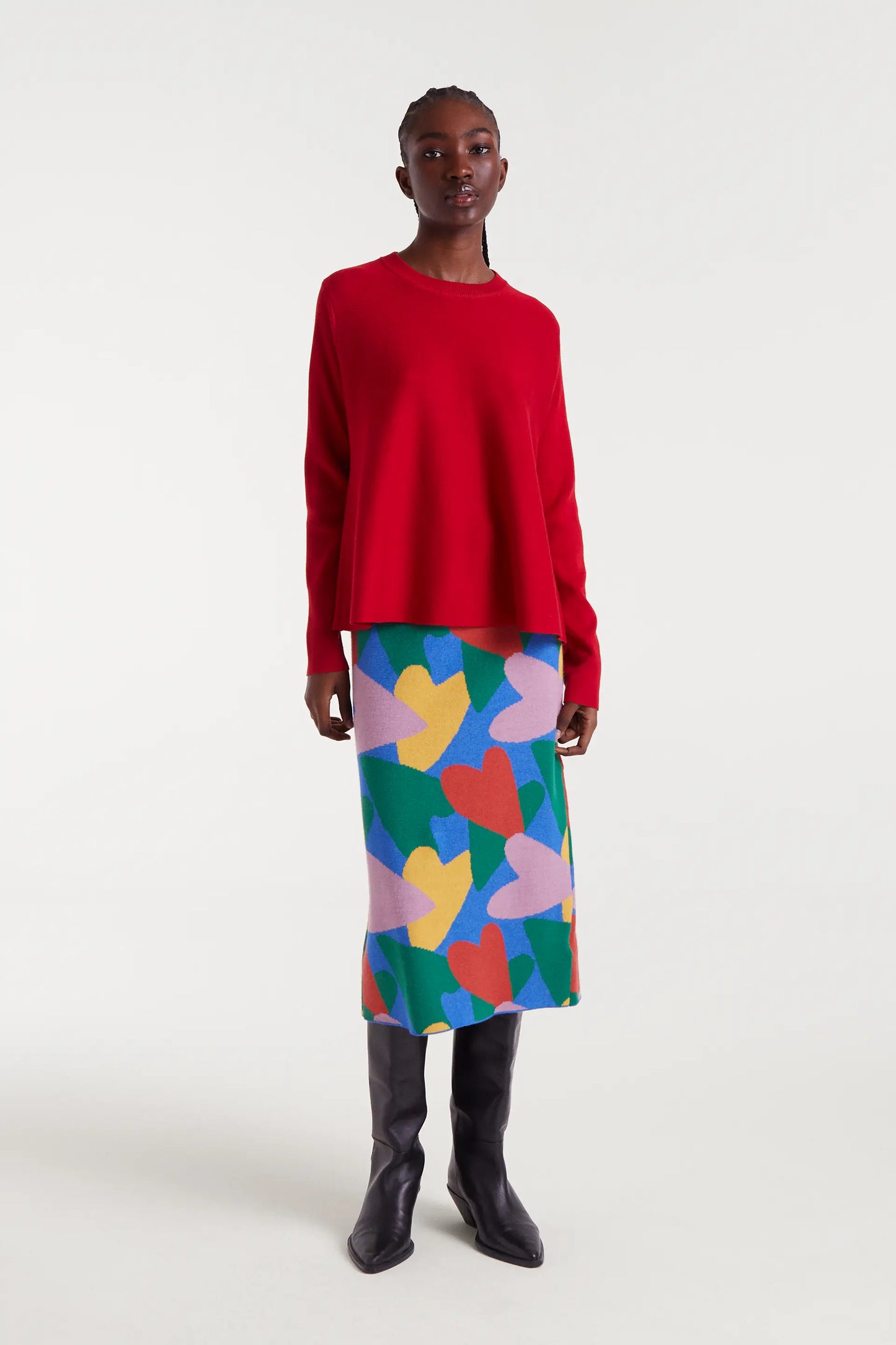 Gonna midi in maglia con stampa cupido