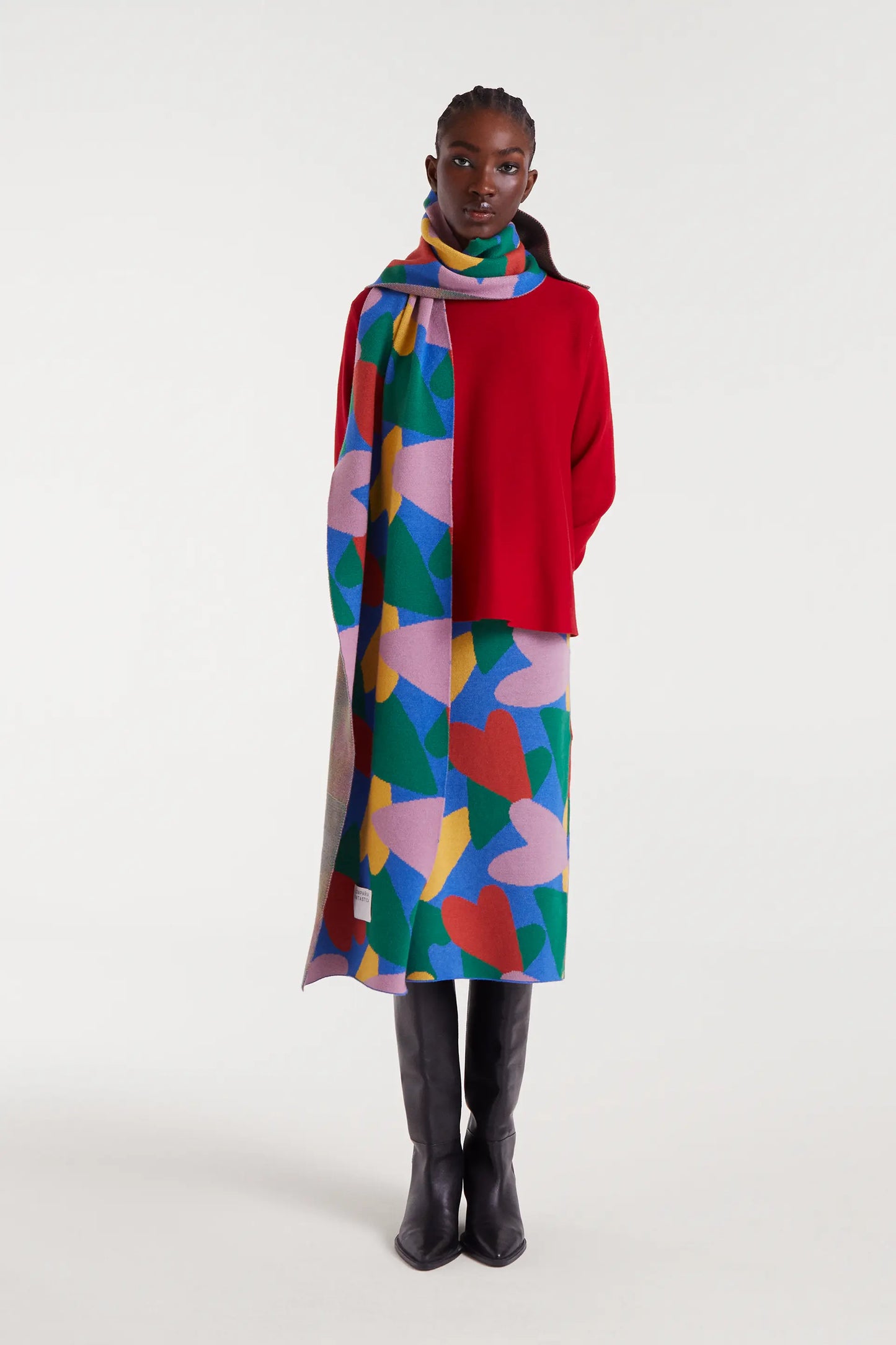 Gonna midi in maglia con stampa cupido