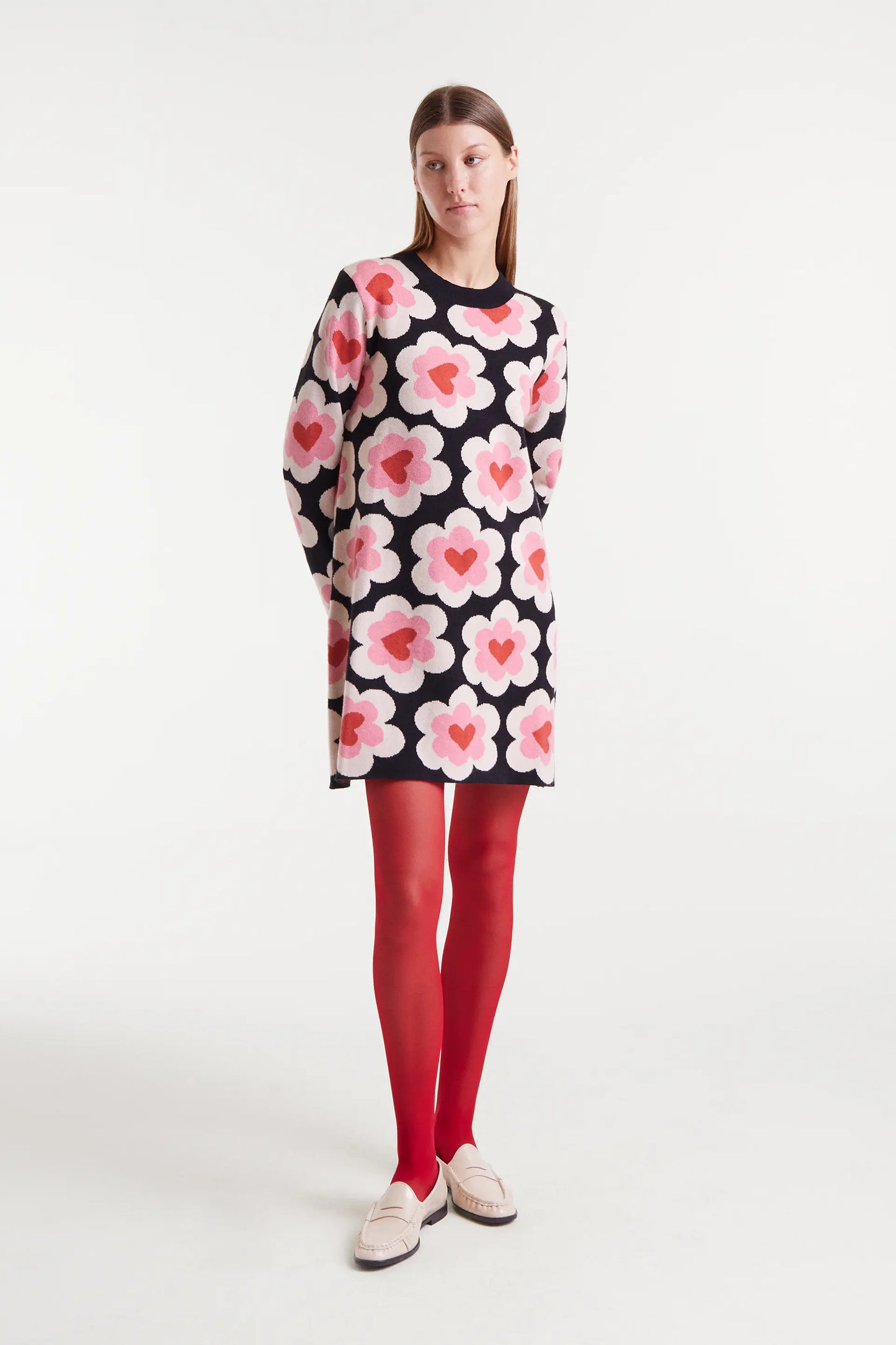 Abito corto in maglia jacquard con stampa SweetHeart