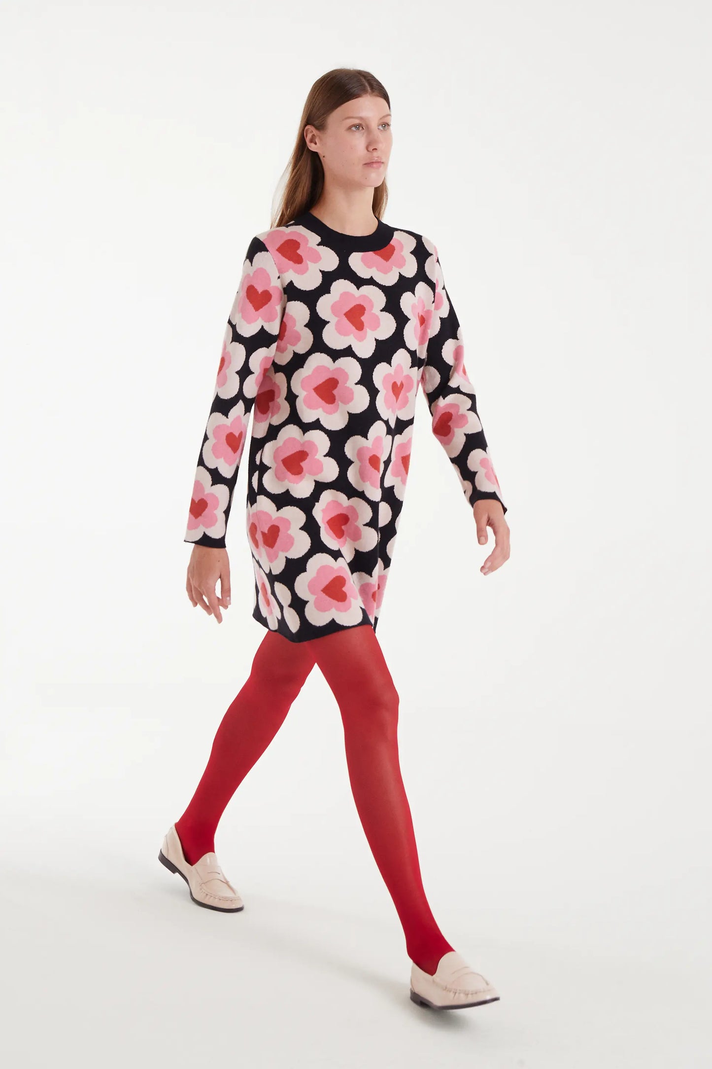 Abito corto in maglia jacquard con stampa SweetHeart