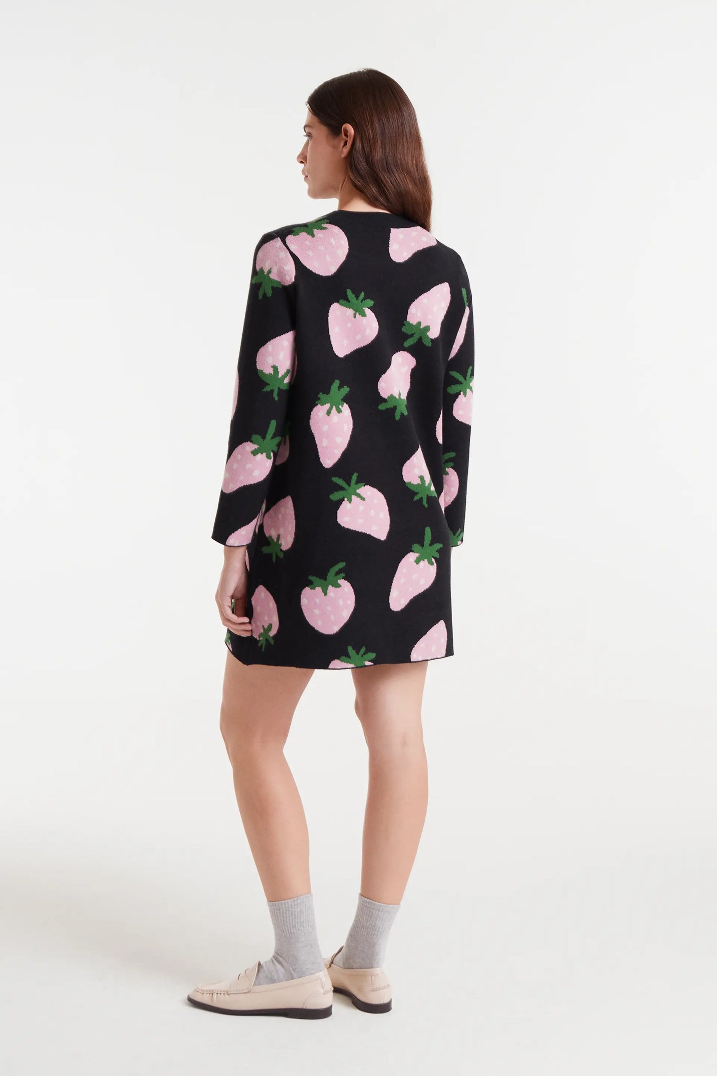 Short jacquard knit dress with Morango print