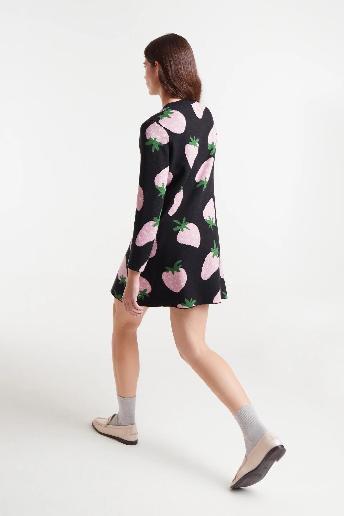 Short jacquard knit dress with Morango print