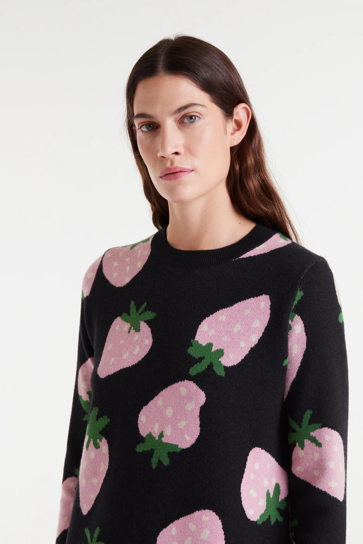 Short jacquard knit dress with Morango print