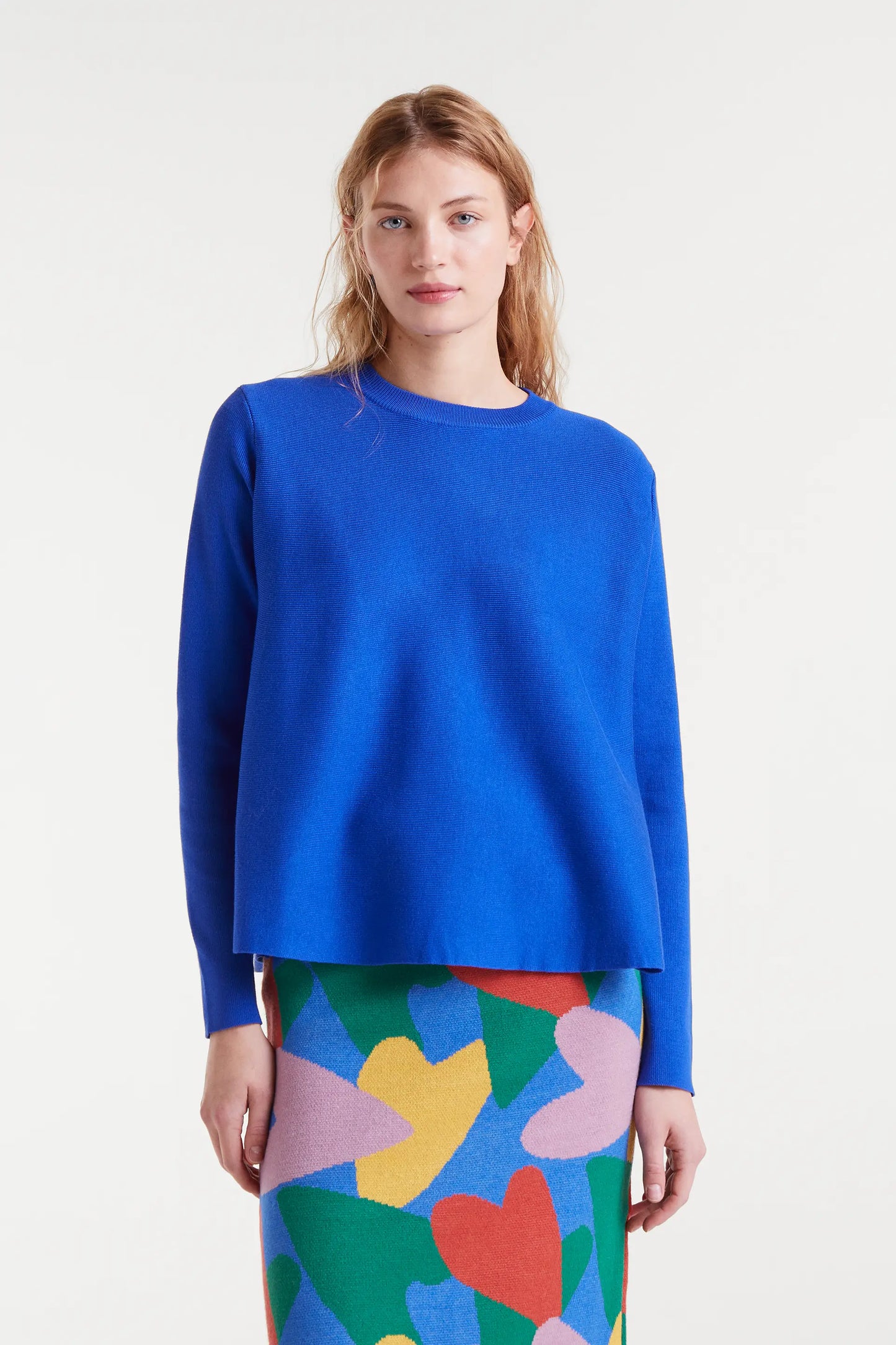 Blue flared knit sweater