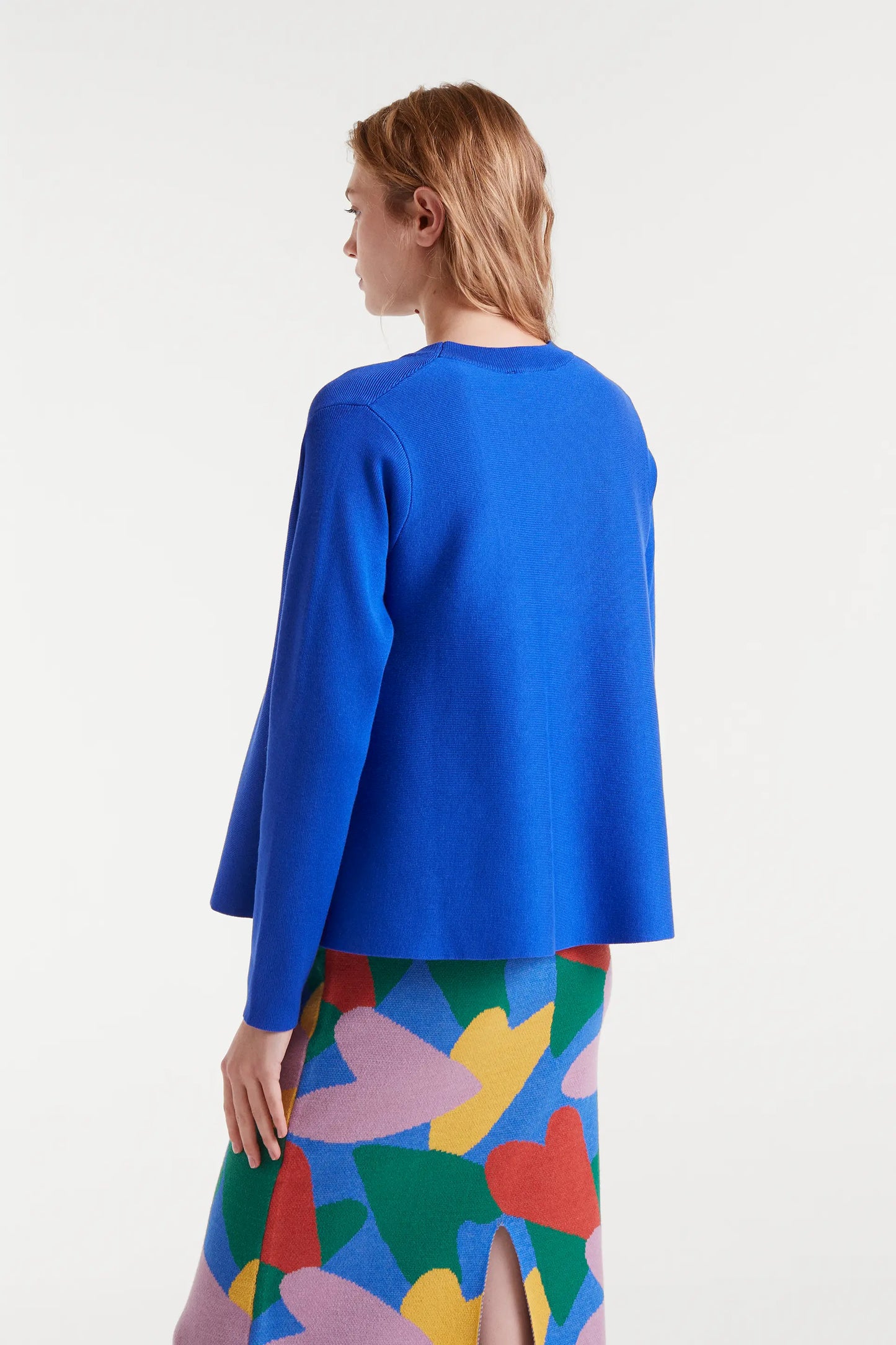 Blue flared knit sweater