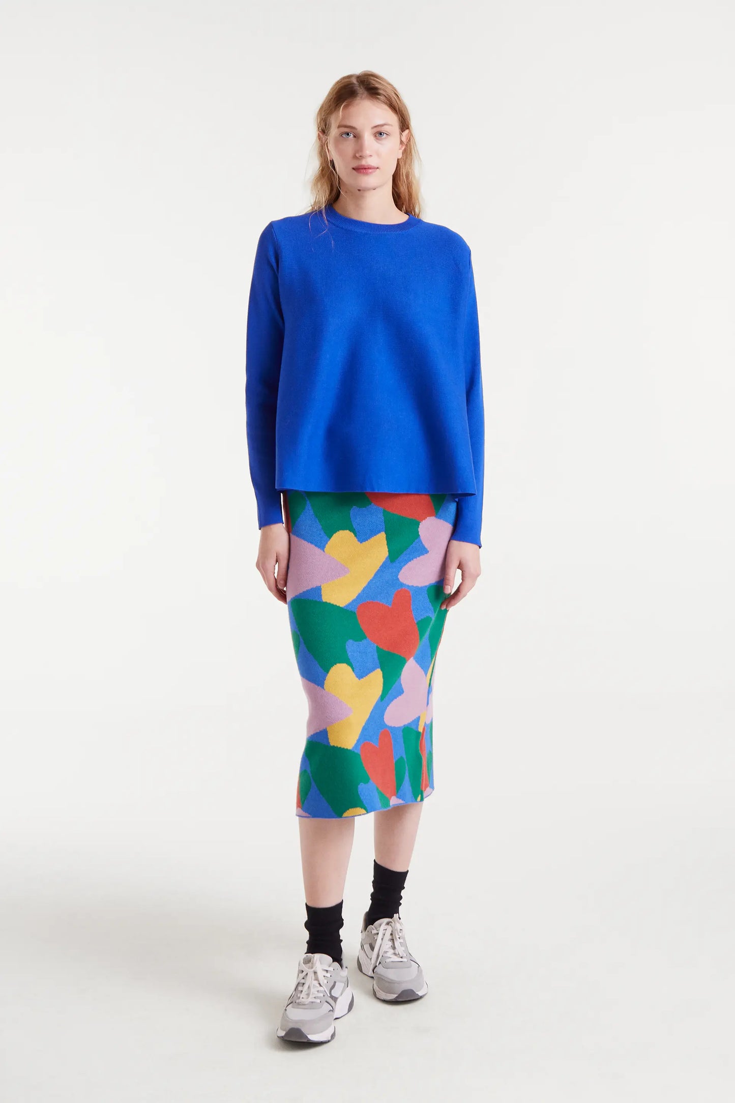 Blue flared knit sweater