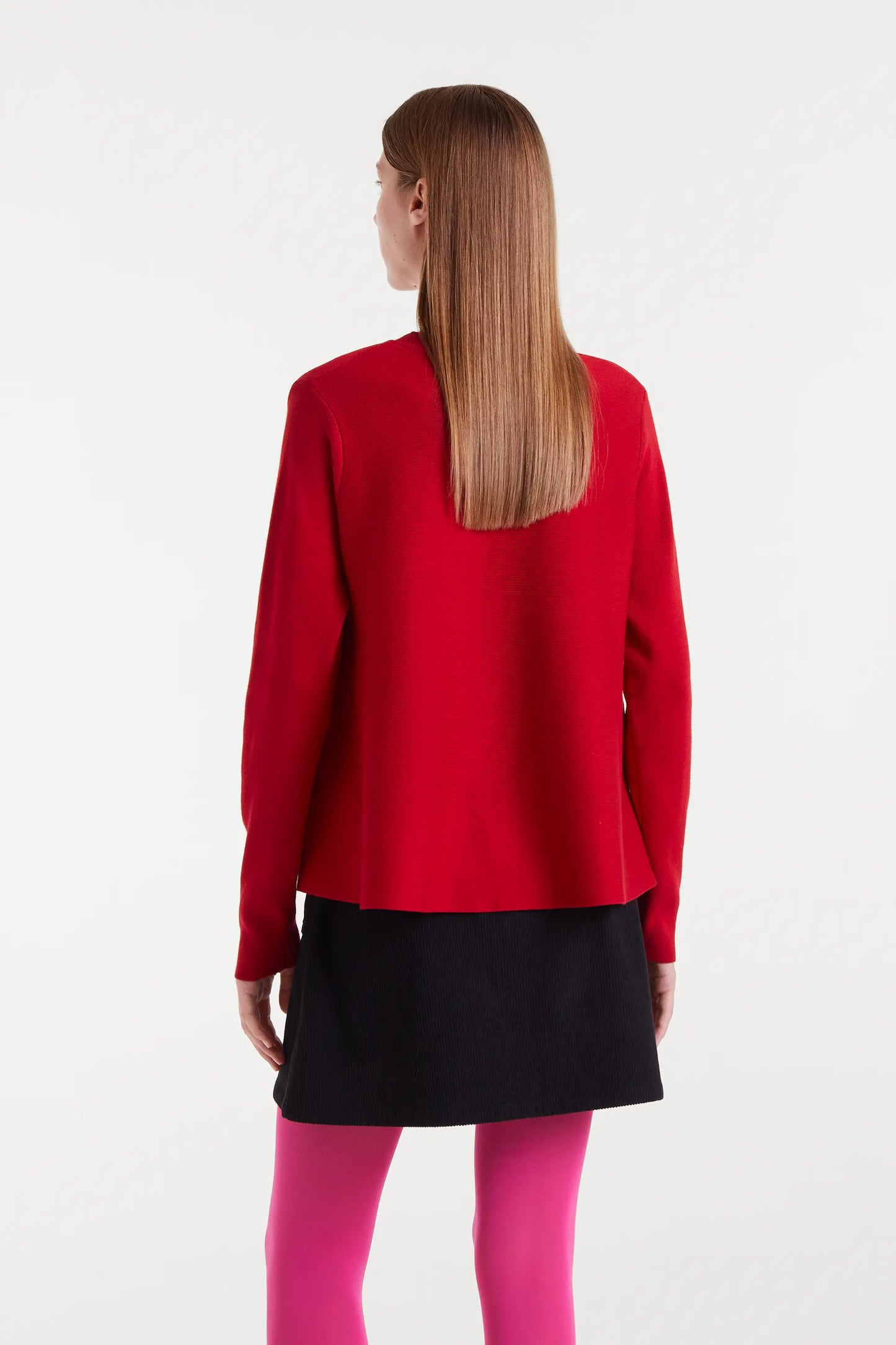 Red flared knit sweater