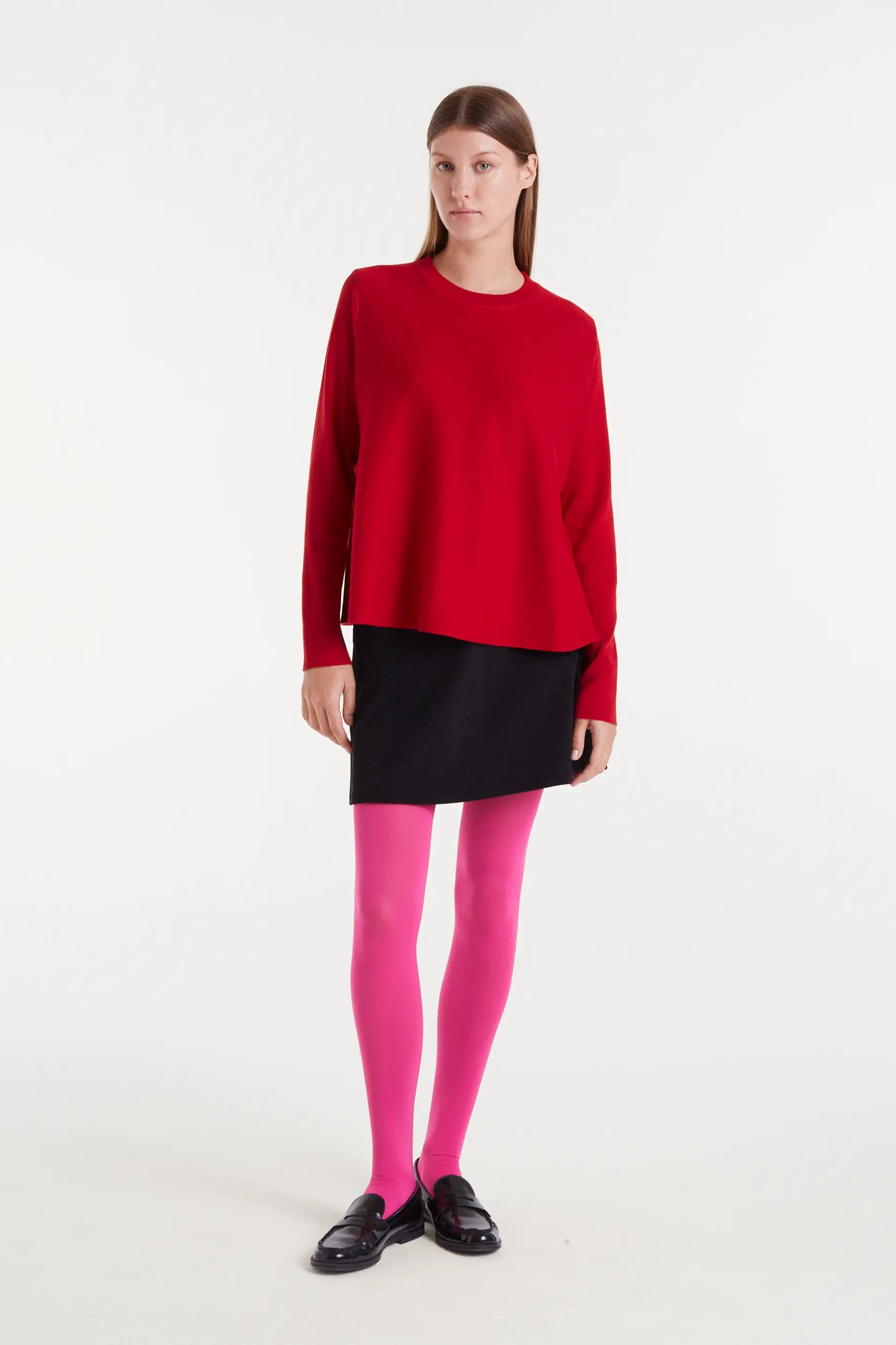 Red flared knit sweater