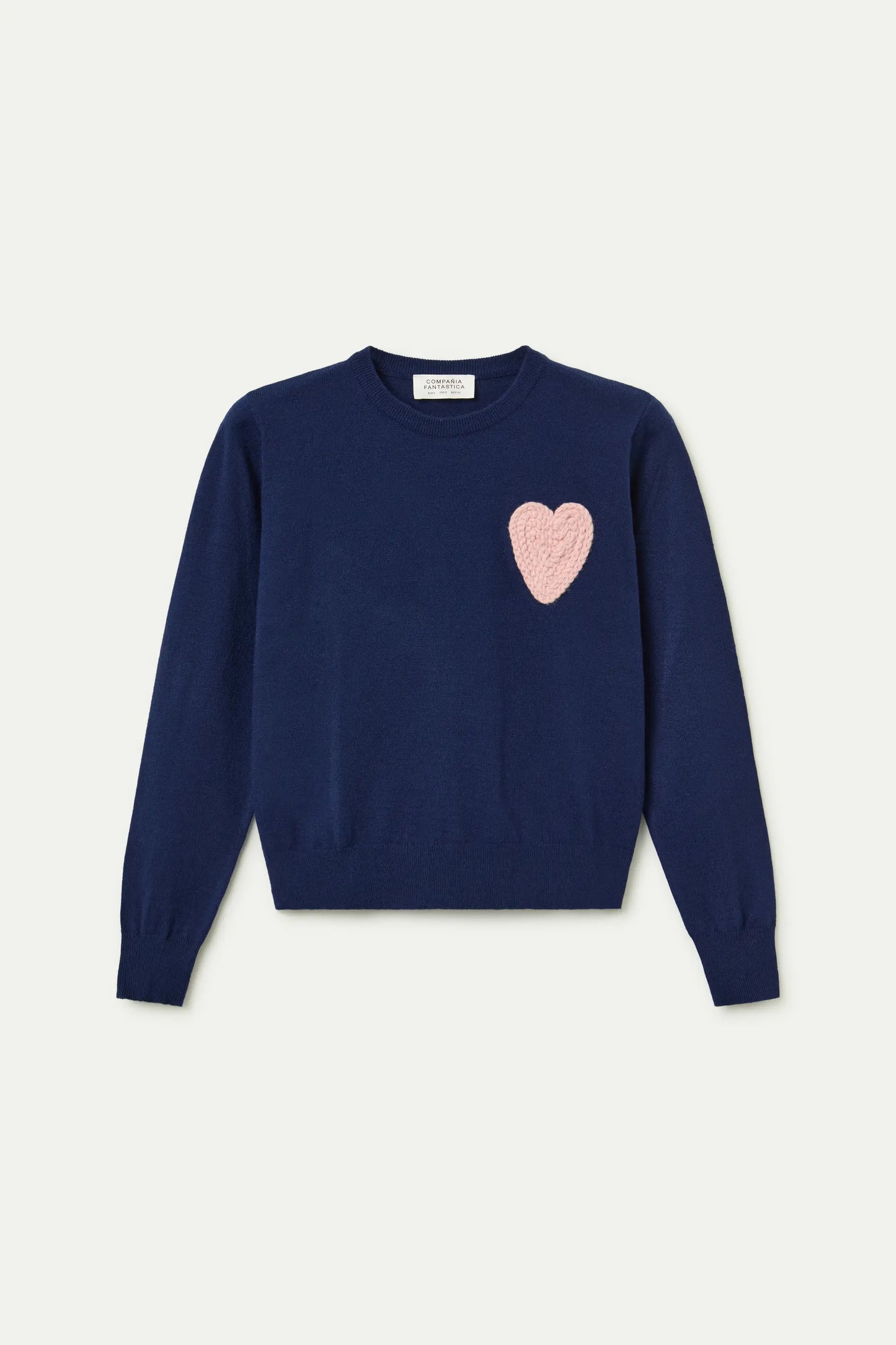 Navy blue knitted sweater with heart print