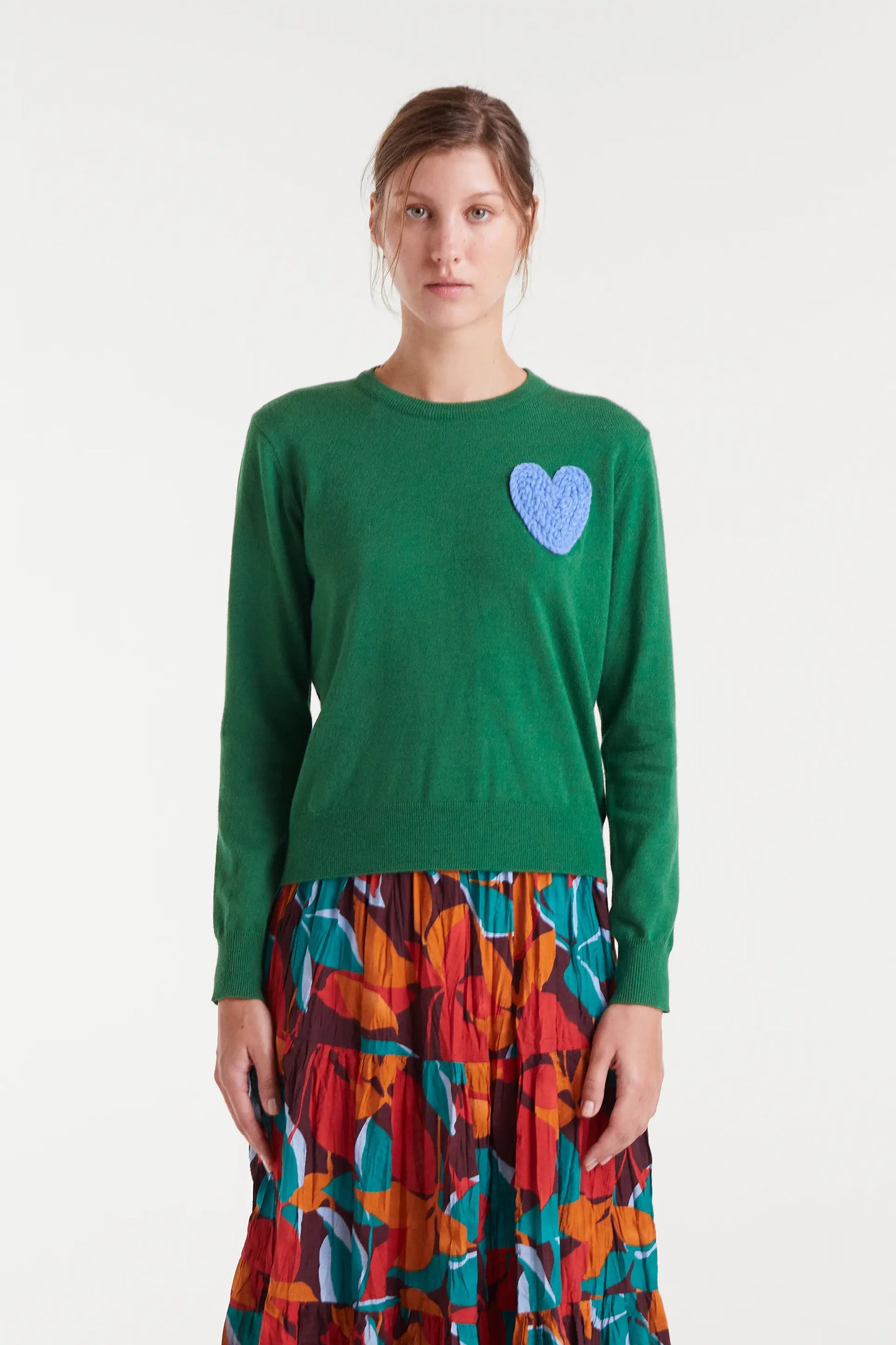 Jersey de punto verde con print de corazón