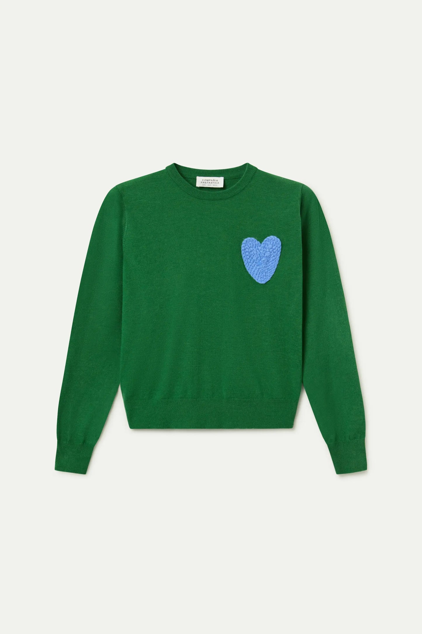 Jersey de punto verde con print de corazón