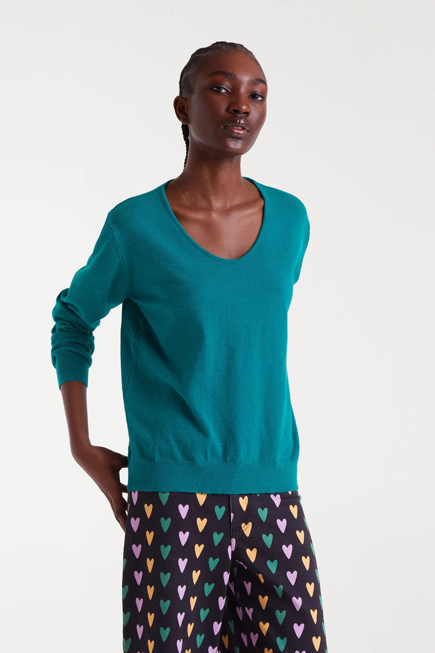 Jersey de punto cuello pico verde