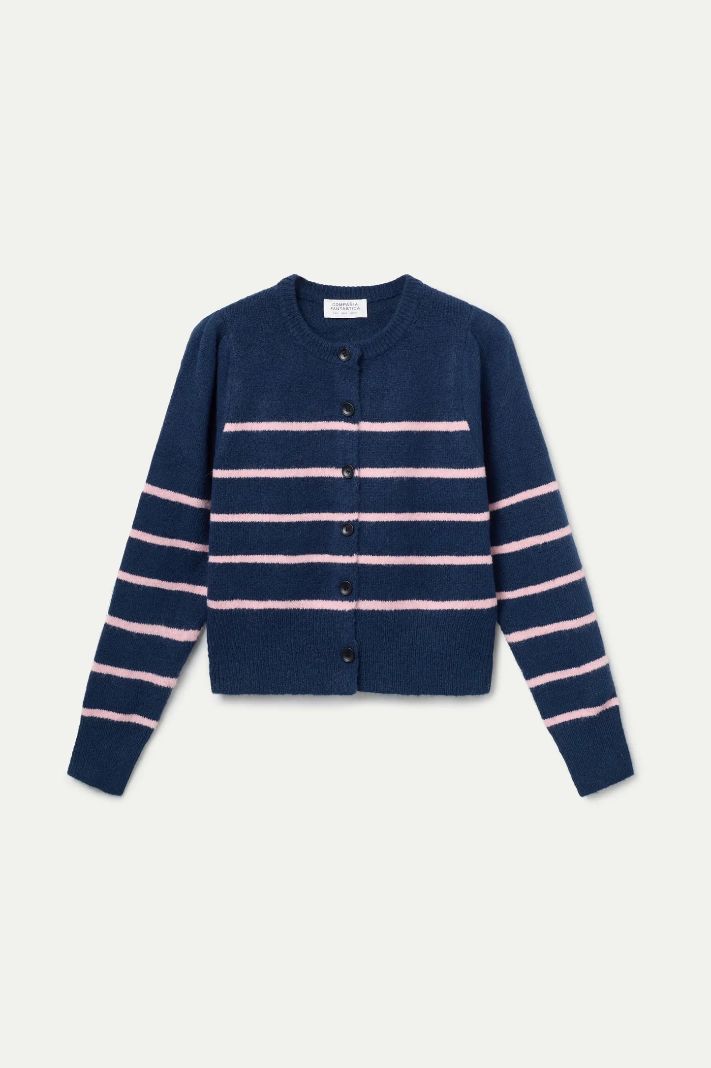 Cardigan lavorato a maglia a righe blu navy e rosa
