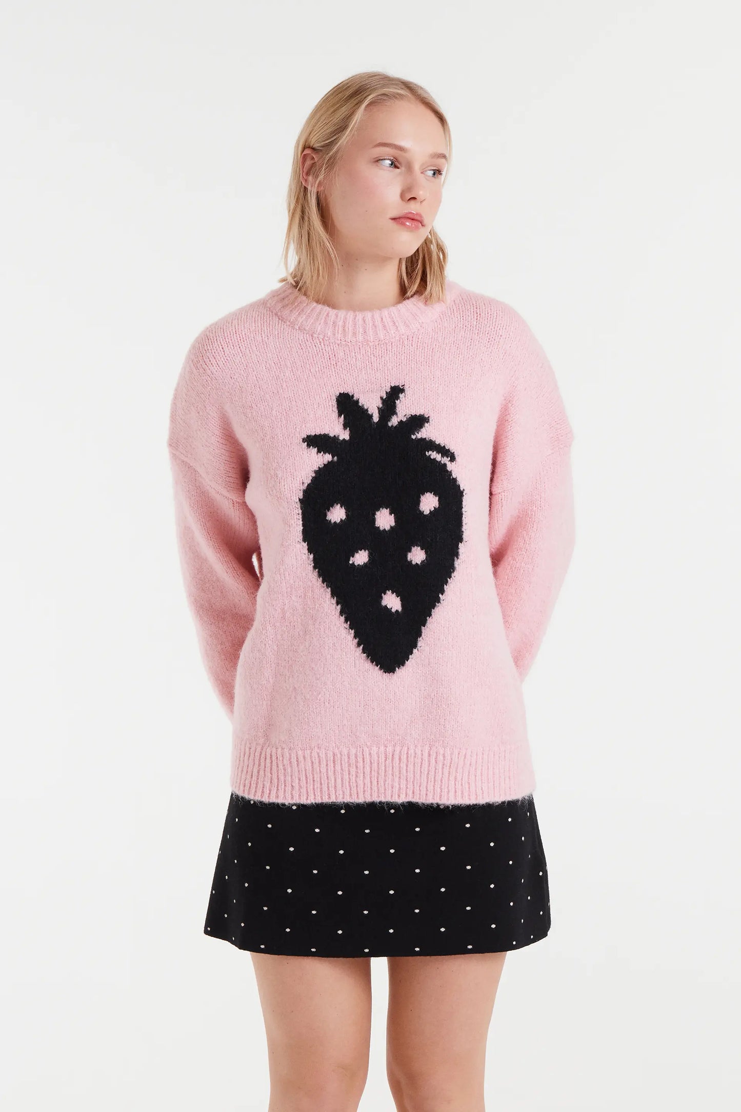 Maglione in maglia jacquard con stampa fragola